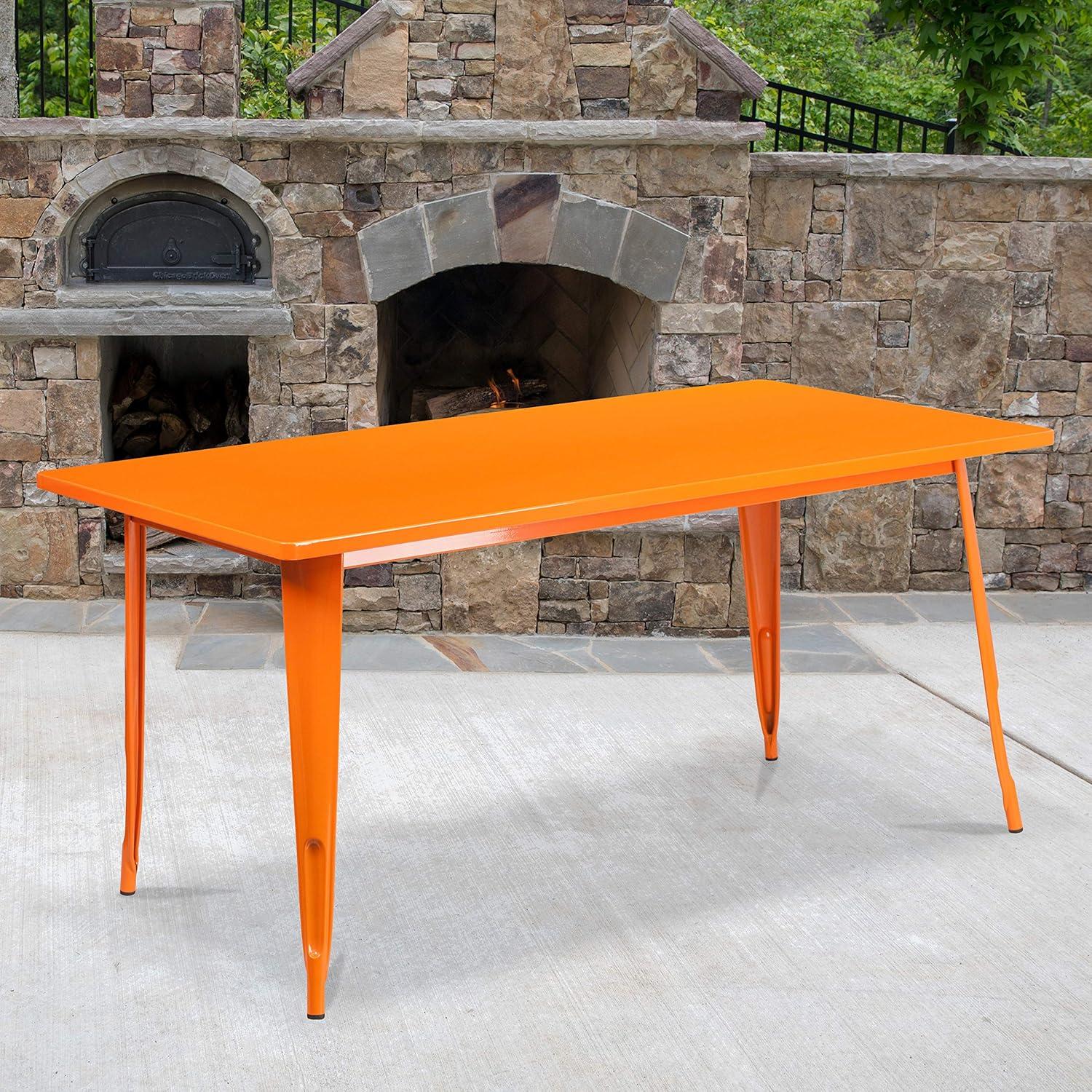 Flash Furniture Commercial Grade 31.5" x 63" Rectangular Orange Metal Indoor-Outdoor Table
