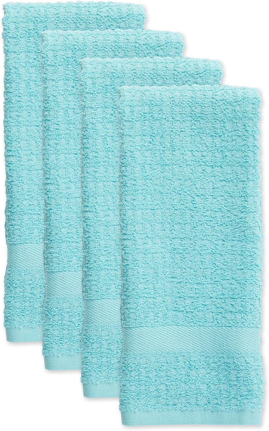 DII Modern Cotton Solid Waffle Terry Dishtowels in Aqua Blue (Set of 4)