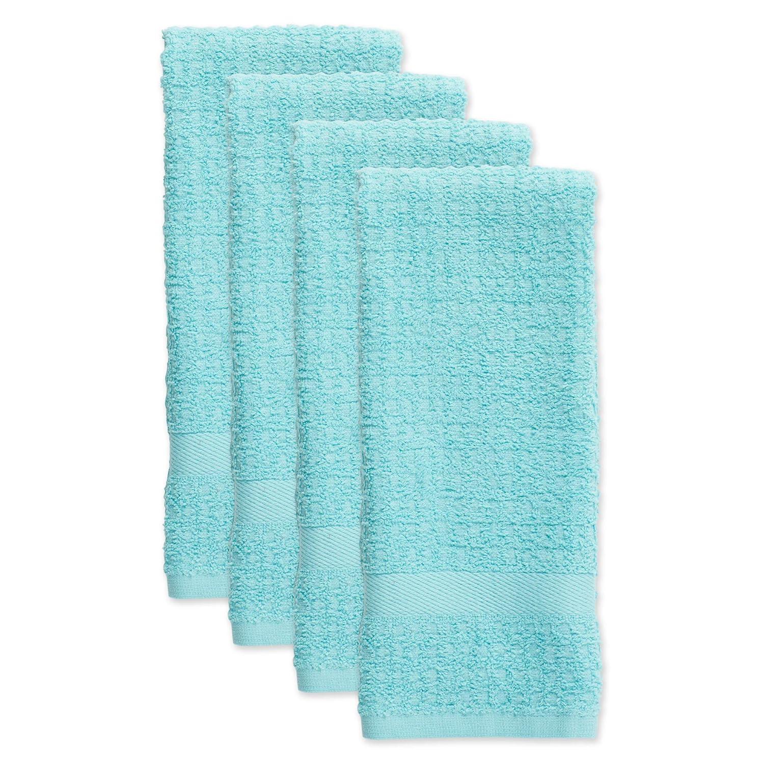 DII Modern Cotton Solid Waffle Terry Dishtowels in Aqua Blue (Set of 4)