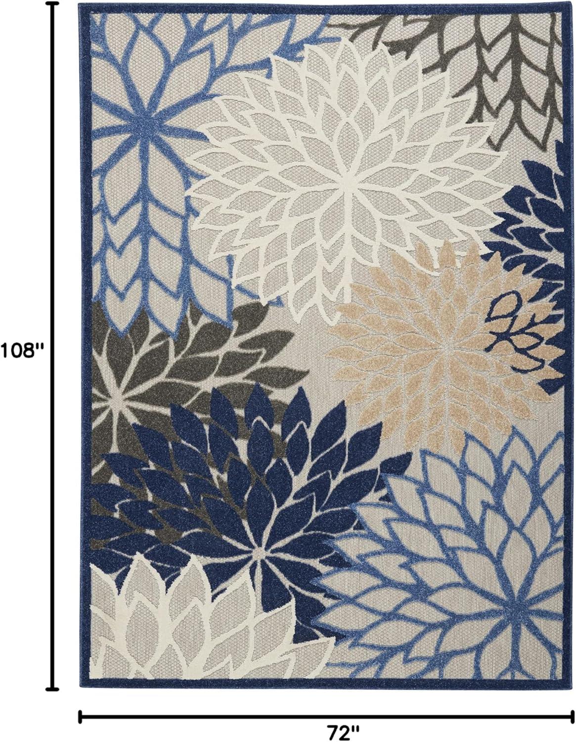 Nourison Aloha Floral Bloom Flatweave High-Low Indoor Outdoor Area Rug Blue/Multicolor 6' x 9'