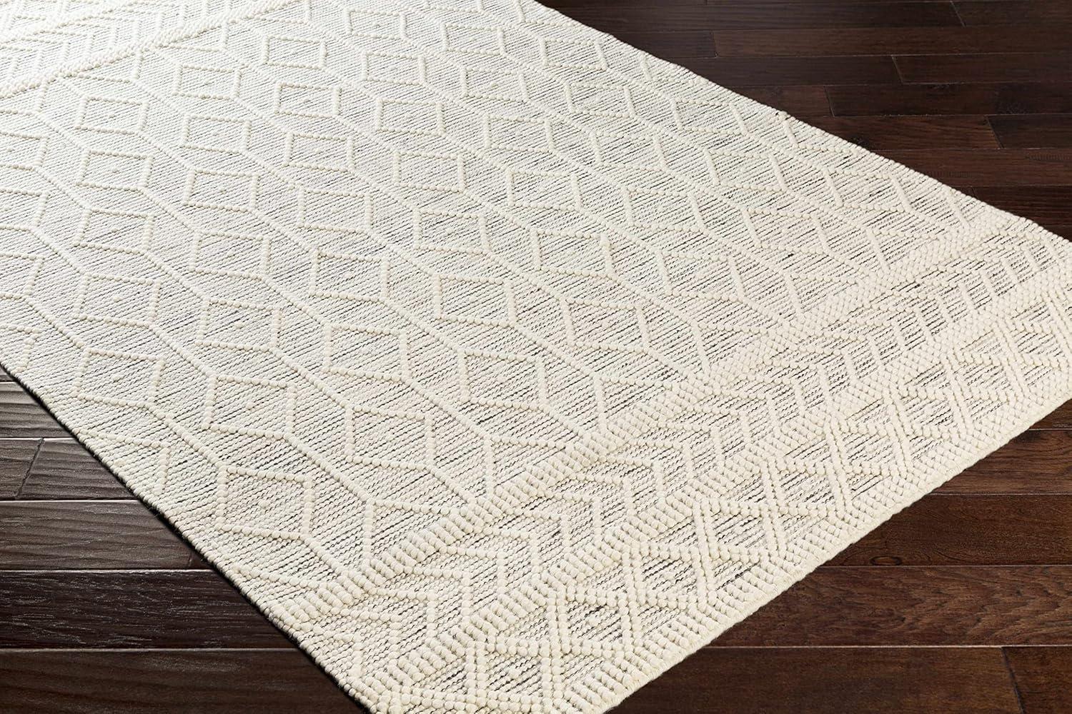 Hauteloom Carolina Boho Hand Woven Wool High Low Textured Area Rug - Farmhouse Moroccan Trellis Carpet for Living Room - Handmade Zig Zag Bubble Weave - Black, White, Cream - 6' x 9'