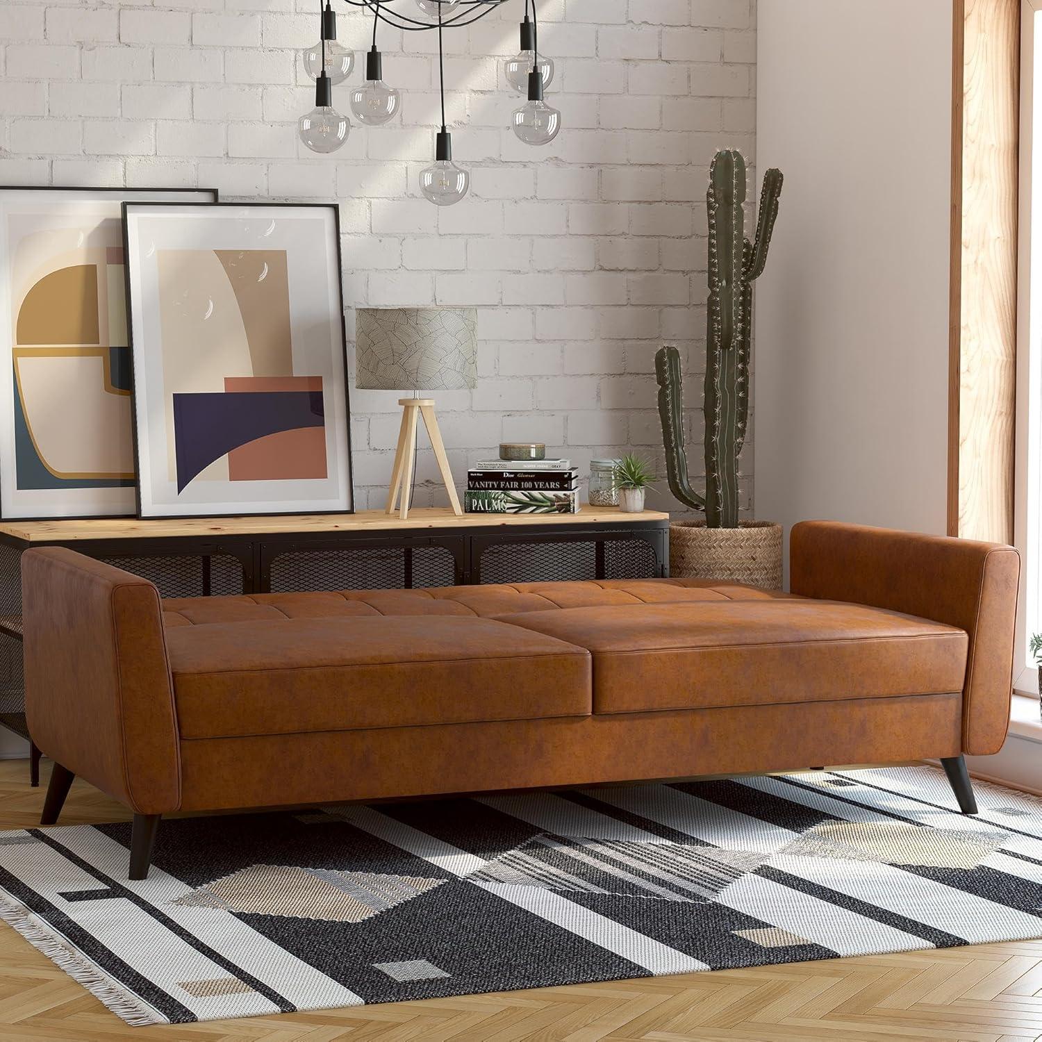 Dorel Home Products Parker Faux Leather Futon with Storage Camel