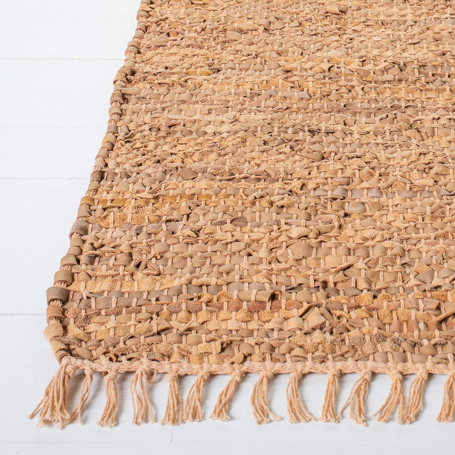 Handwoven Light Gold Cowhide Leather 4' x 6' Rug