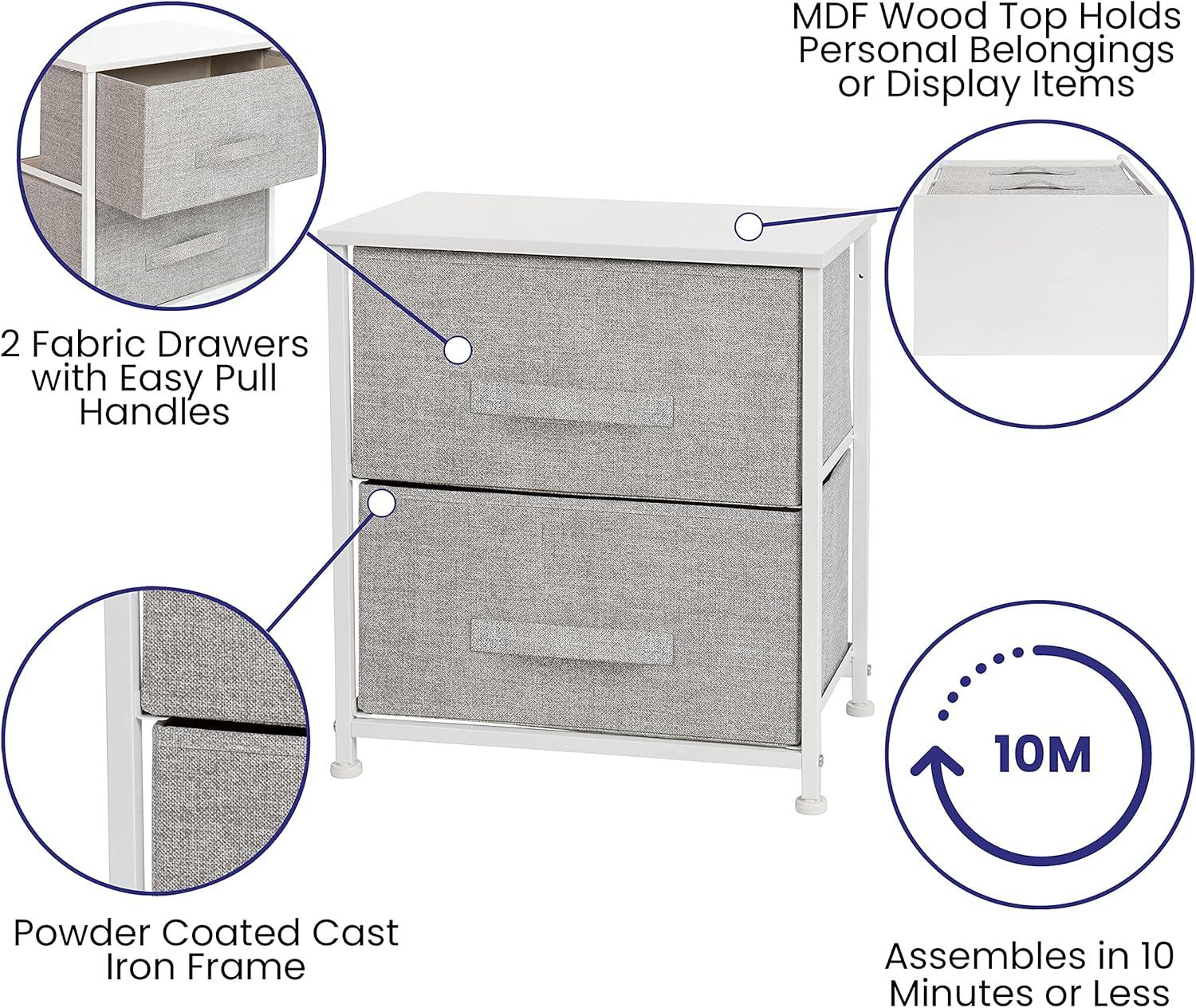Flash Furniture Malone 2 Drawer Storage Stand with Wood Top & Fabric Pull Drawers