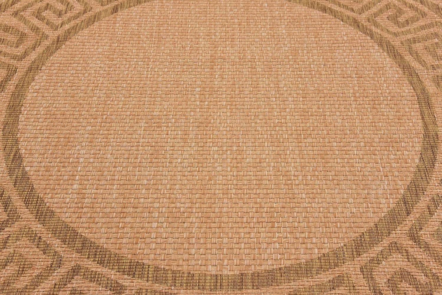 Light Brown Round Synthetic Easy Care Outdoor Rug