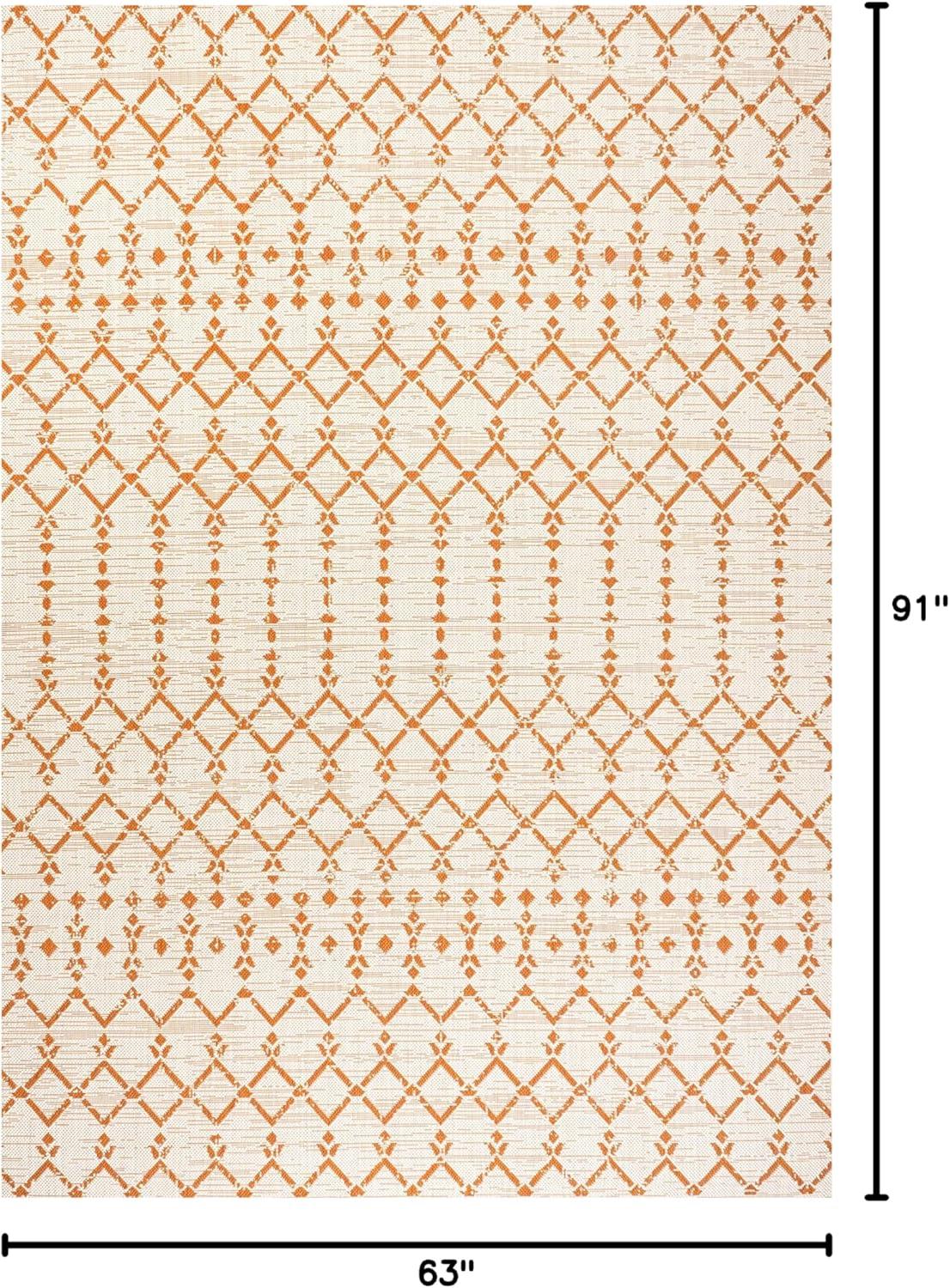 5' x 8' Ourika Moroccan Geometric Textured Weave Indoor/Outdoor Area Rug, Cream/Orange - JONATHAN Y