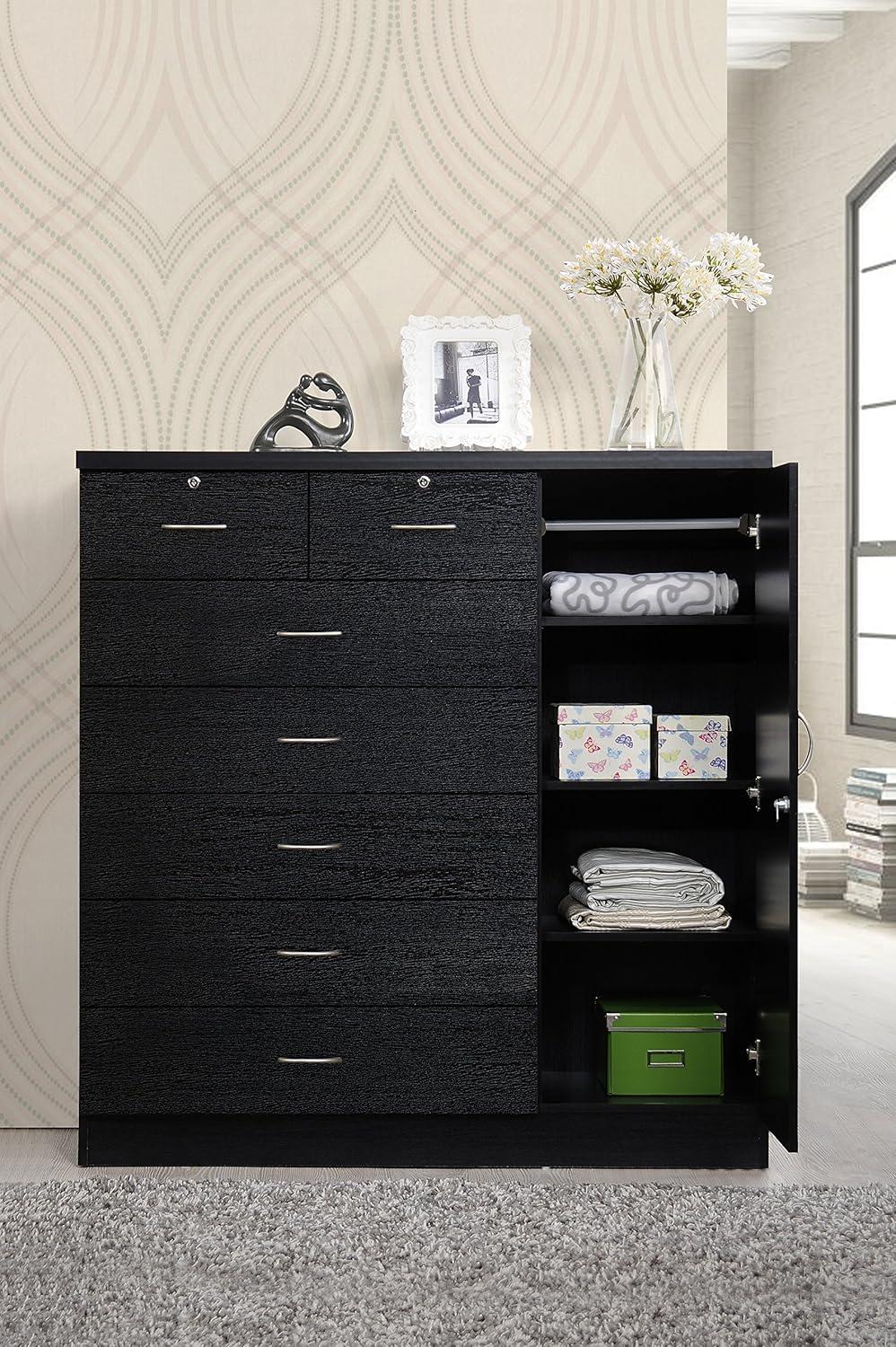Hodedah 7 Drawer 1 Door Chest, Black