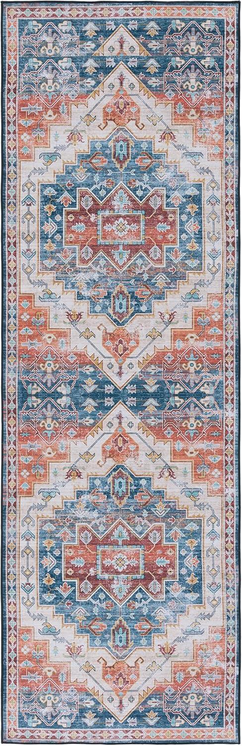 Tucson TSN116 Power Loomed Machine Washable Runner Rug - Blue/Rust - 2'6"x8' - Safavieh.