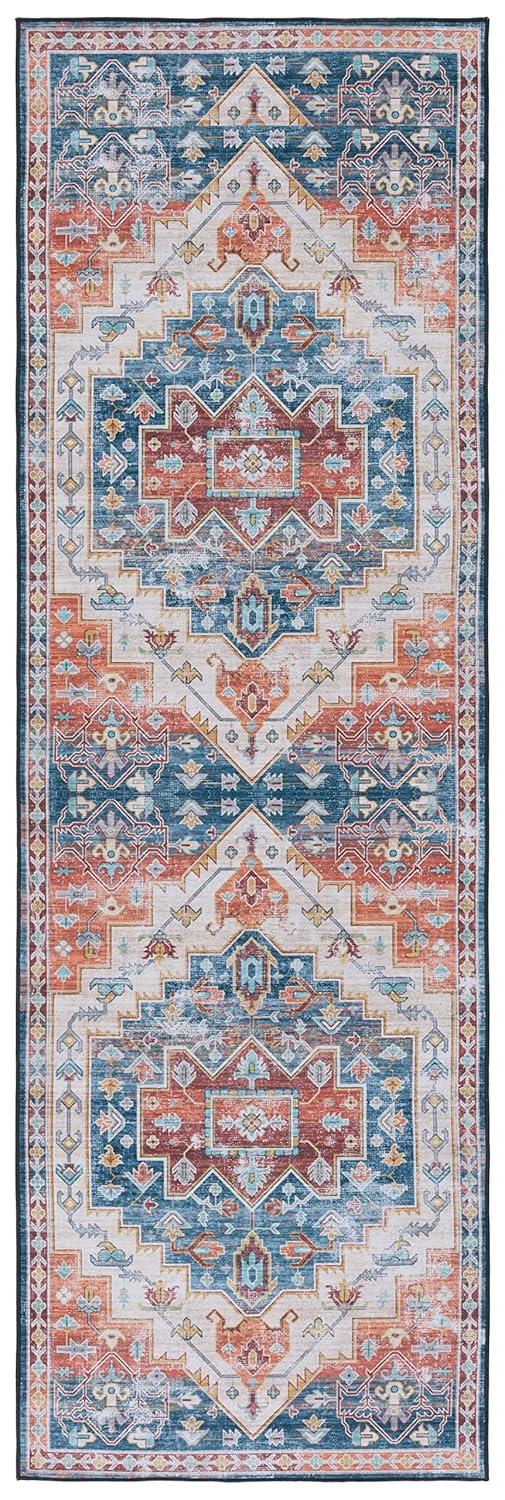 Tucson TSN116 Power Loomed Machine Washable Runner Rug - Blue/Rust - 2'6"x8' - Safavieh.