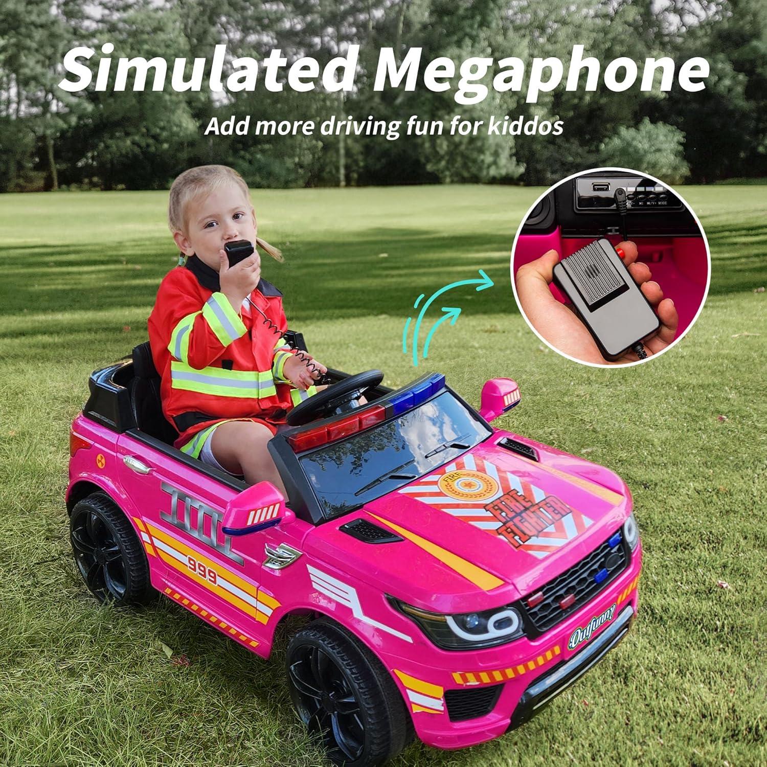 Outfunny Electric Police Car for Kids, 12 Volt Kids Ride on Toy Car with Remote Control, Bluetooth, Megaphone