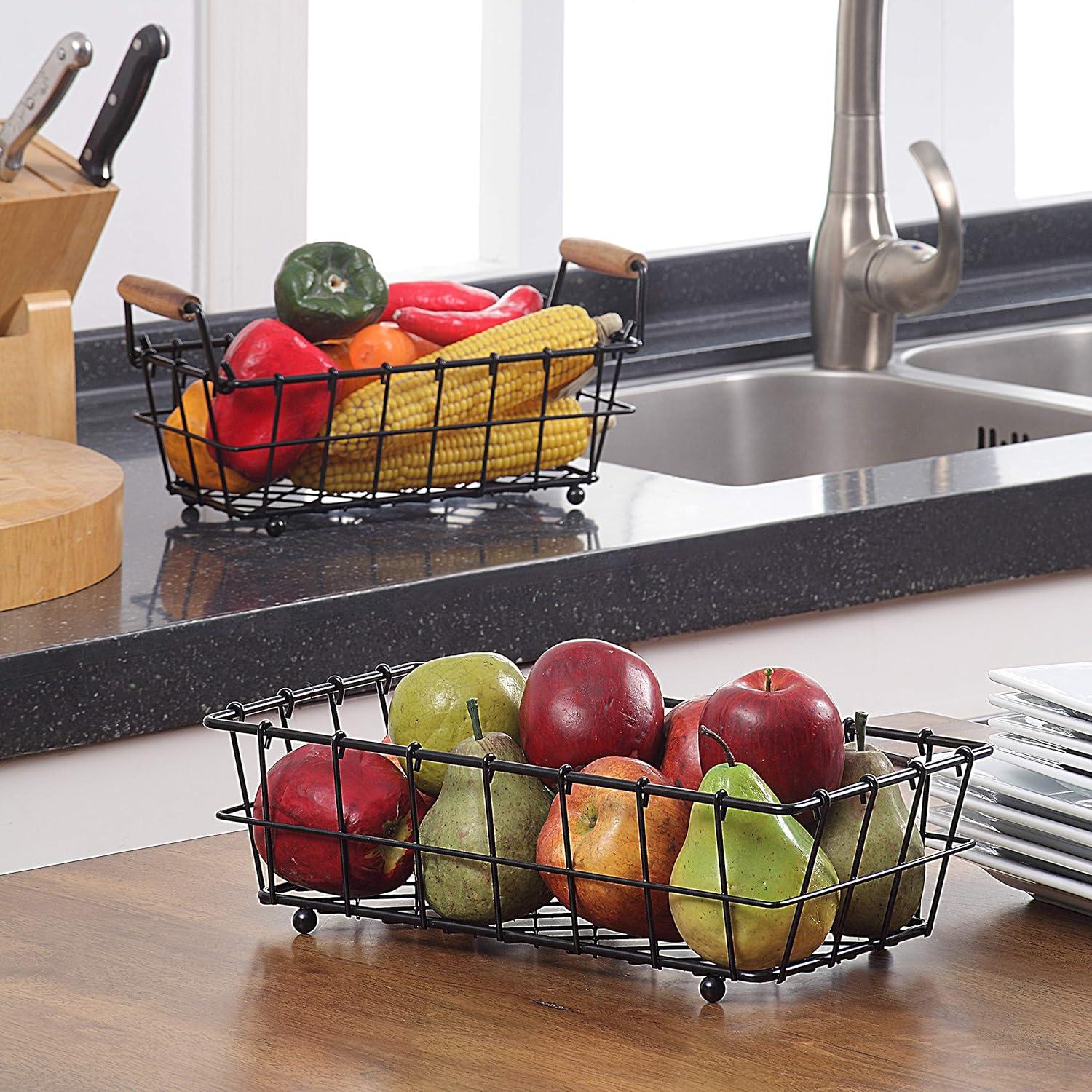 SunnyPoint 2-Tier Rectangle Countertop Fruit, Bread Wire Basket (Black, Metal)