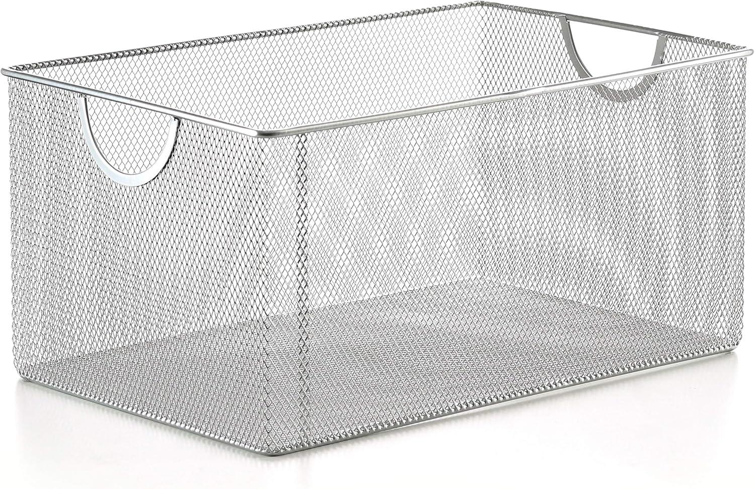 YBM Home Wire Mesh Storage Basket Organizer with Handles, Adult Silver 12 x 7.8 x 5.8