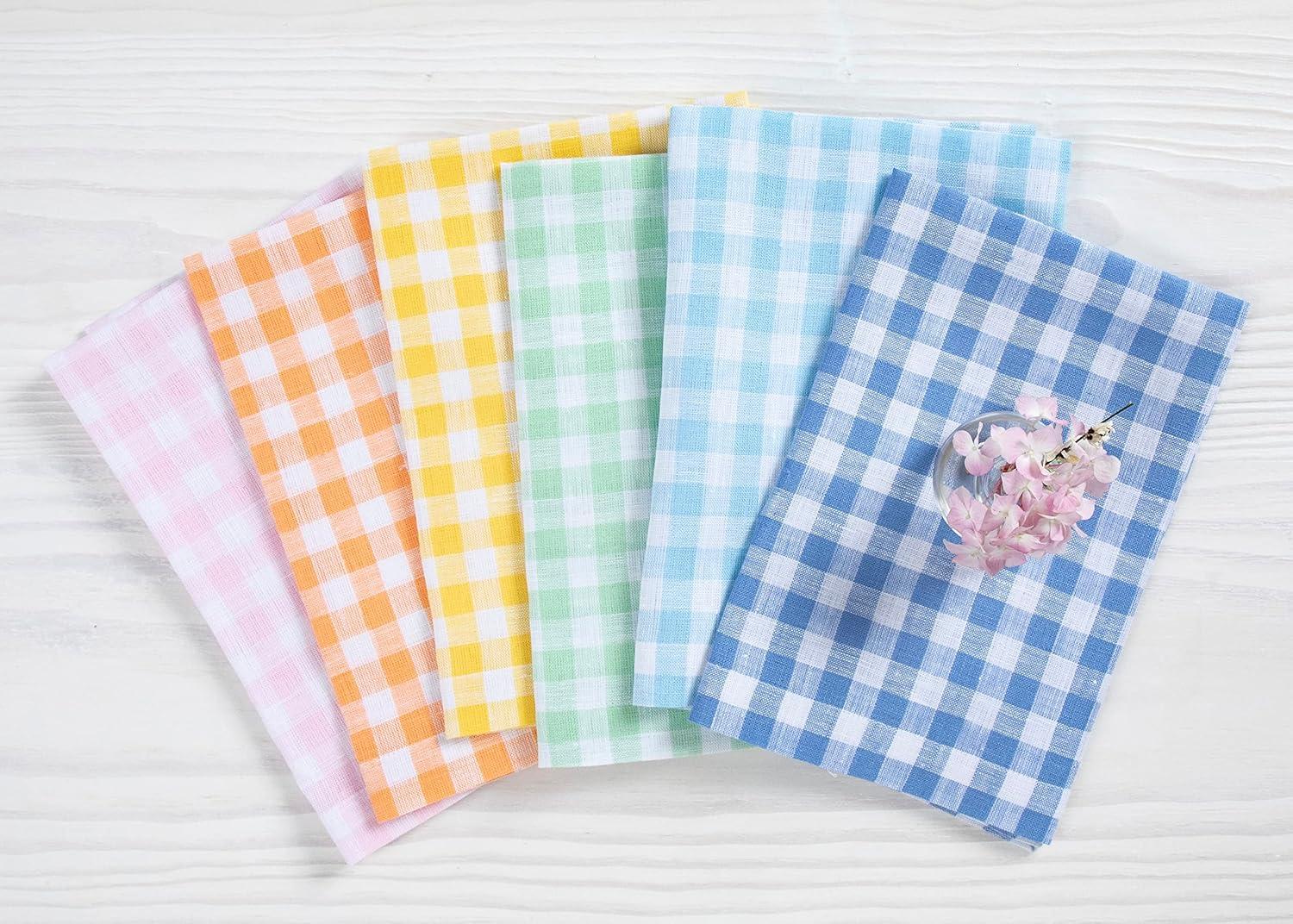 Solino Home Gingham Checks - 100% Pure Linen Placemats (Set of 4)