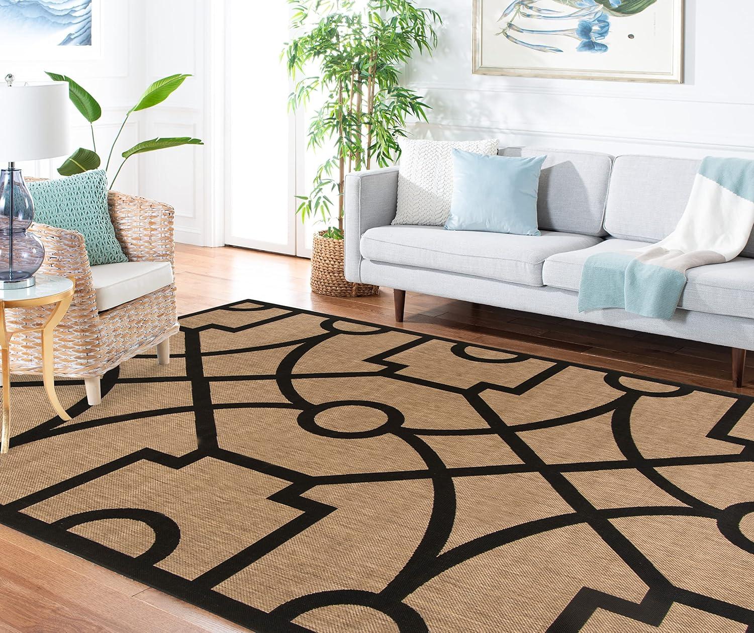 Martha Stewart Fretwork - MSR4121 - Indoor Power Loomed Runners - Dark Beig/Black - 2'7"x5'