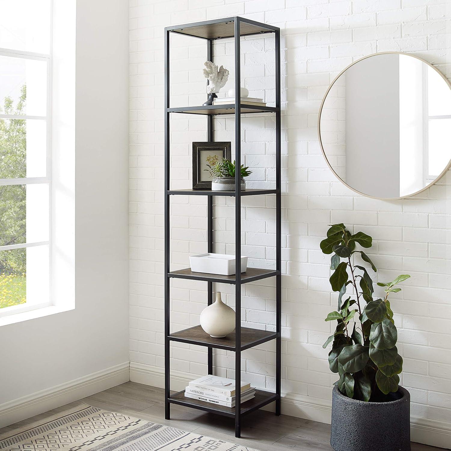 2pc 80.5" Jacobsen Etagere Set Brown Ash - Crosley: Industrial Storage, Steel Frame, Wood Veneer
