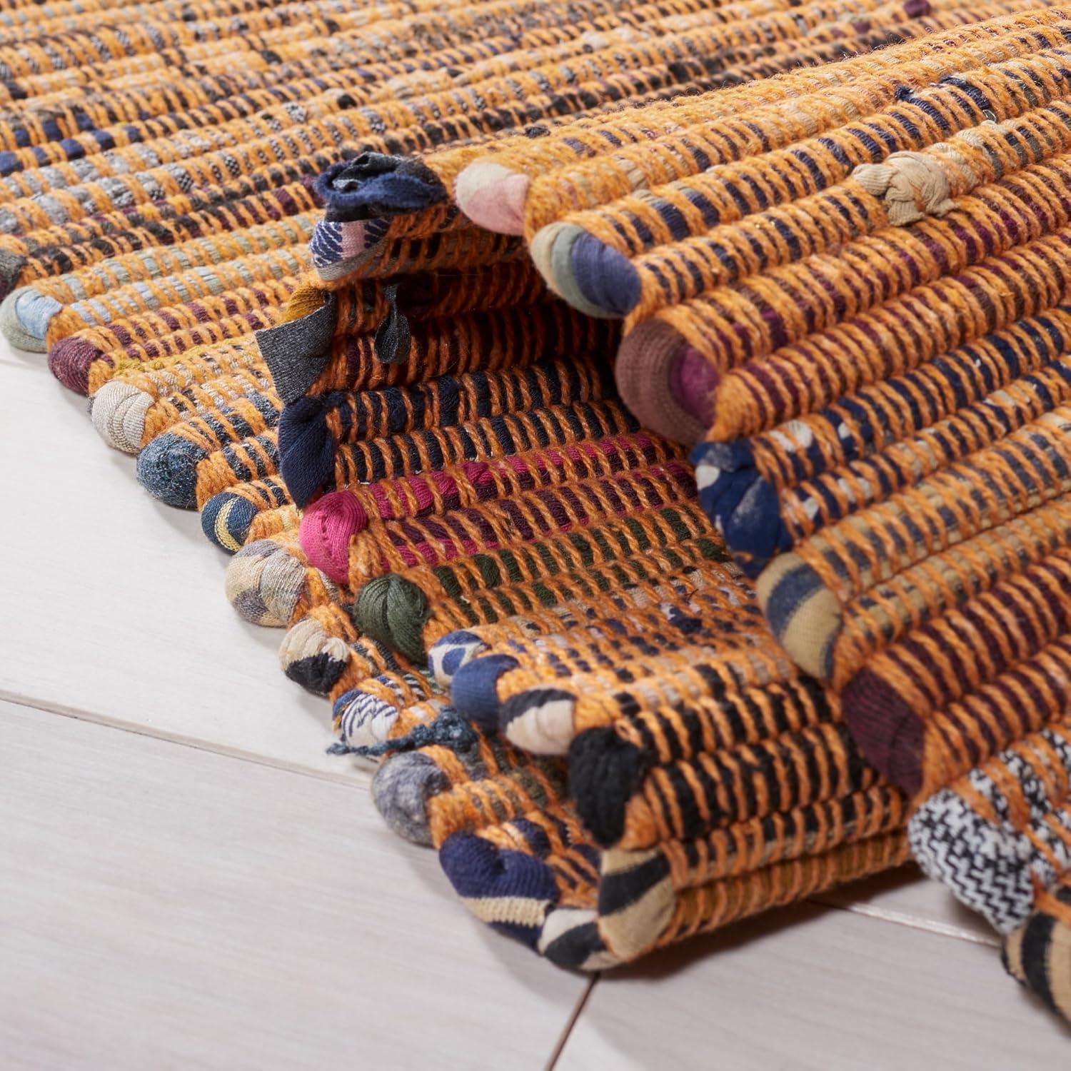 Rag Rug RAR127 Hand Woven Indoor Runner Rug - 2'3"x10' - Gold/Multi - Safavieh
