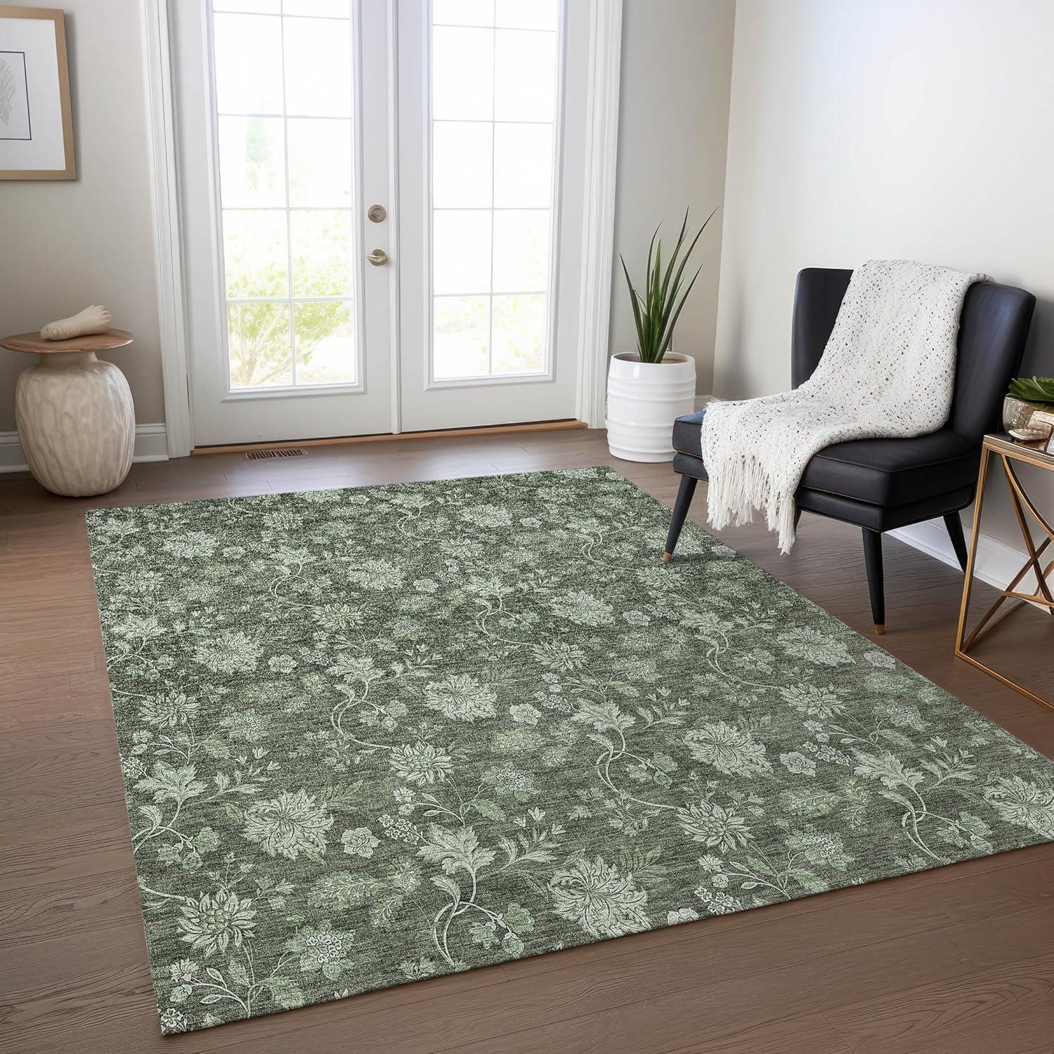 Olive Floral Pattern Indoor Outdoor Area Rug 2'6" x 3'10"