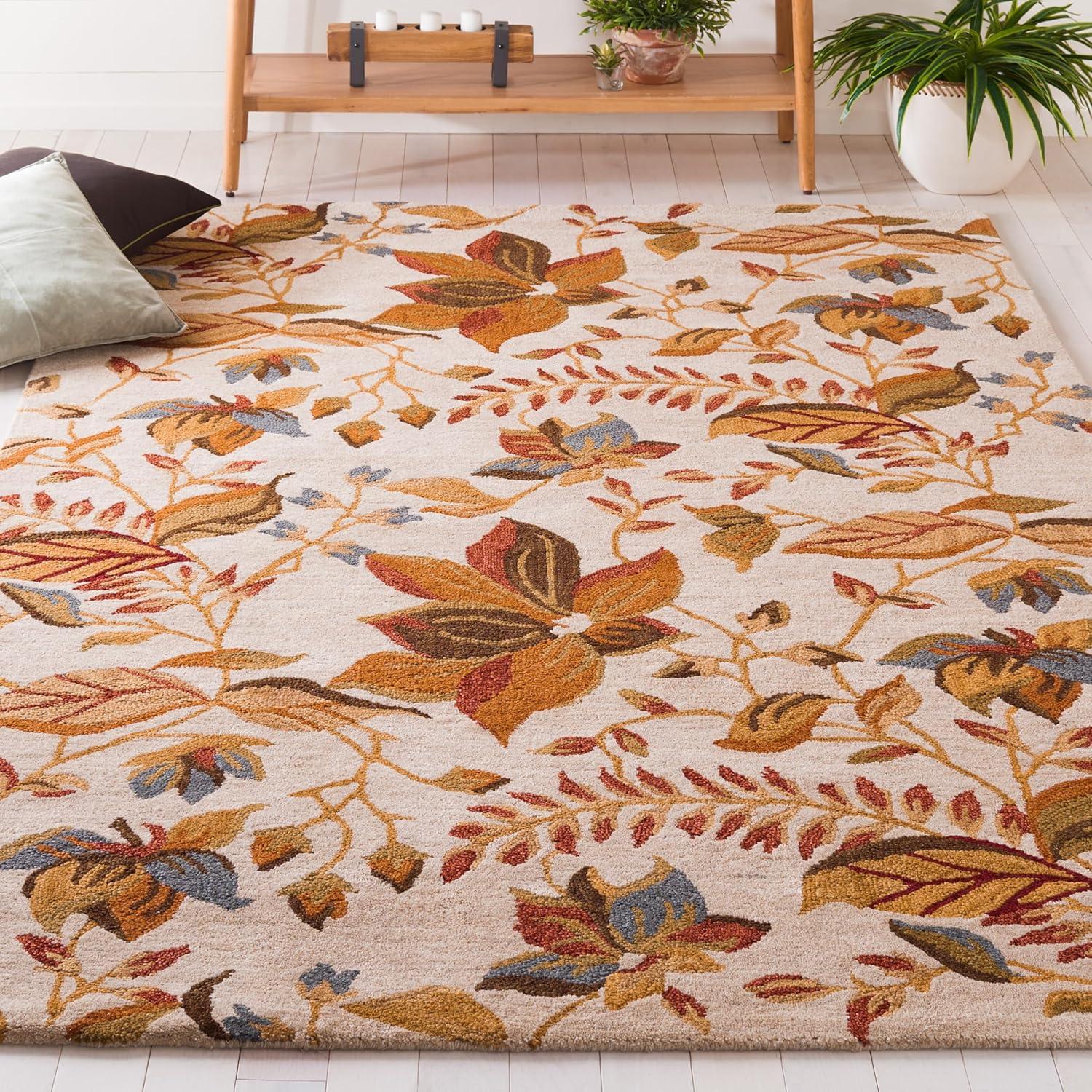 SAFAVIEH Blossom Evelyn Floral Flowers Wool Area Rug, Rust/Multi, 5' x 8'