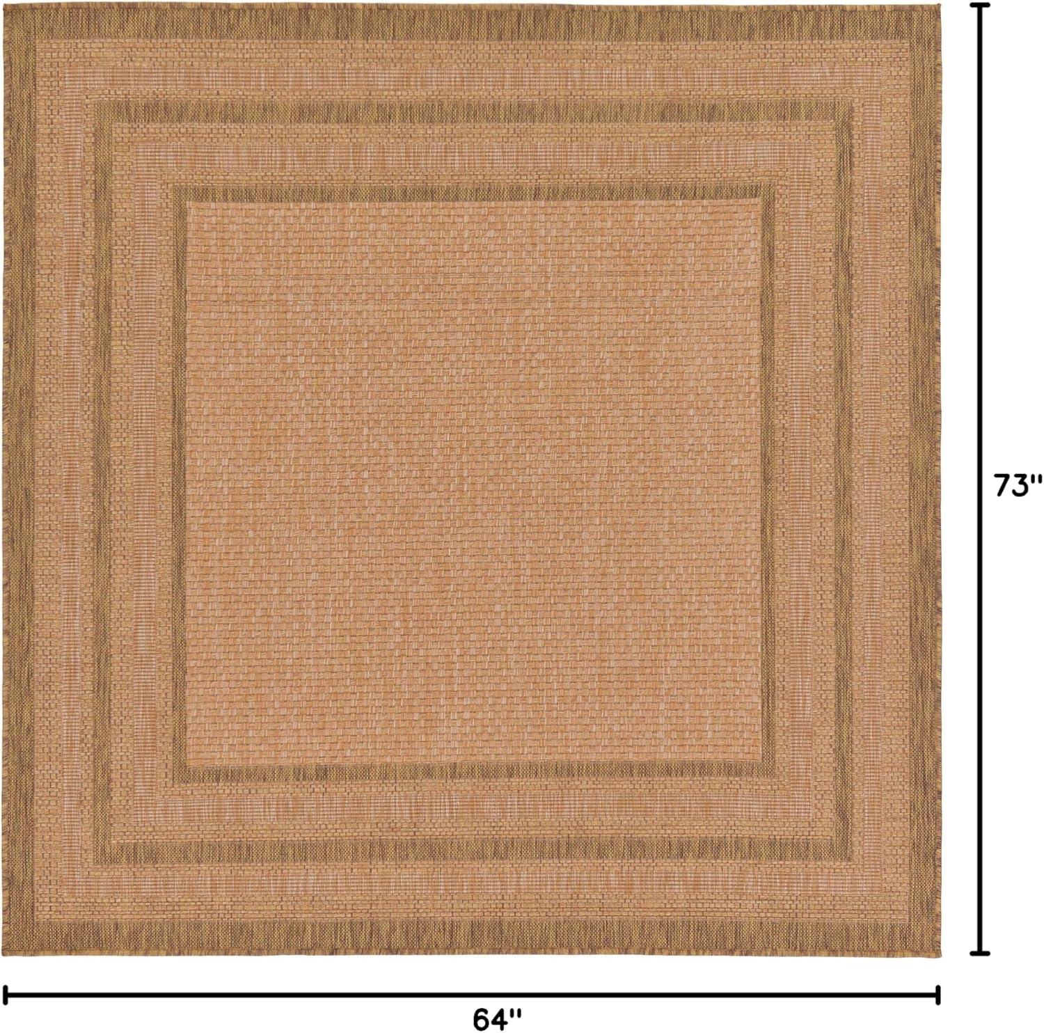 Multi Border Easy-Care Square Outdoor Rug 6' - Light Brown