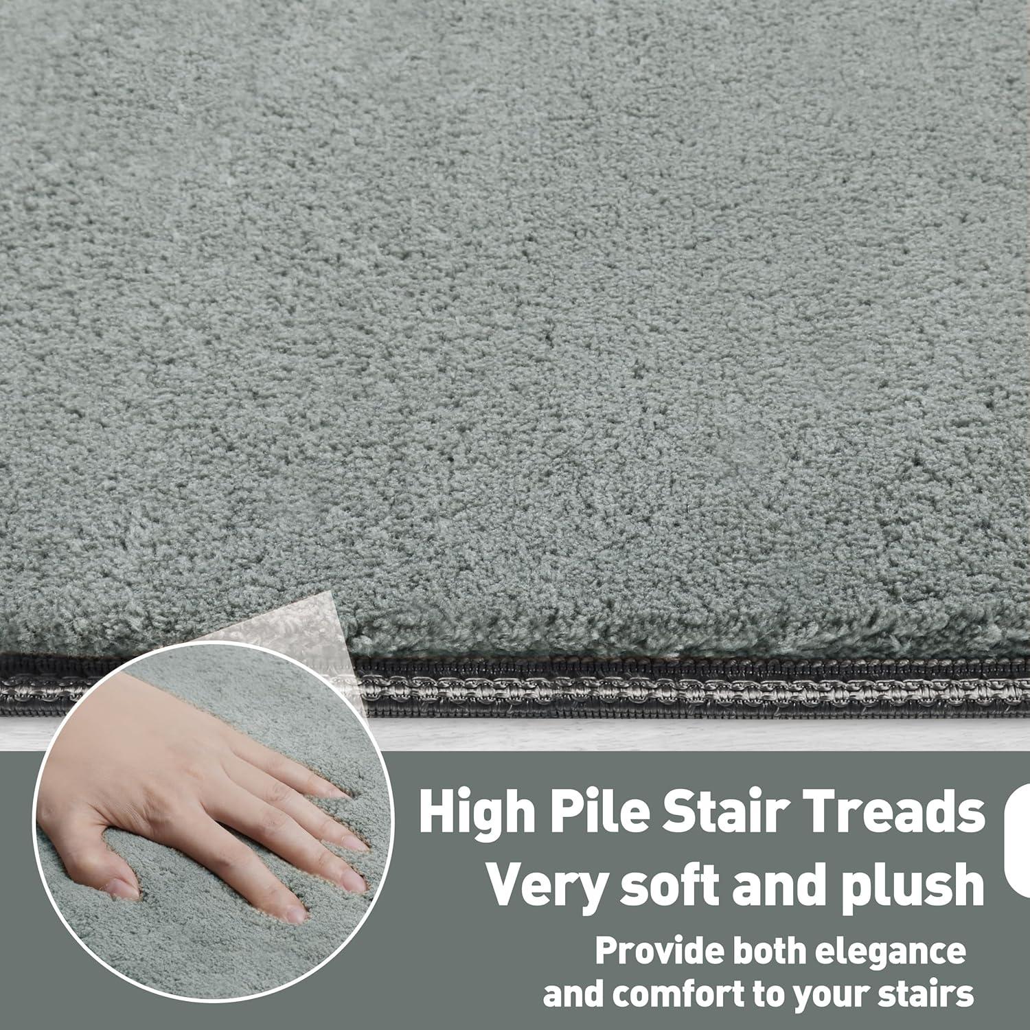 PURE ERA Bullnose Soft Plush Carpet Stair Treads Wooden Steps Rugs Self Adhesive Non-slip 9.5" x 30"x1.2" (Set of 7, Gray)