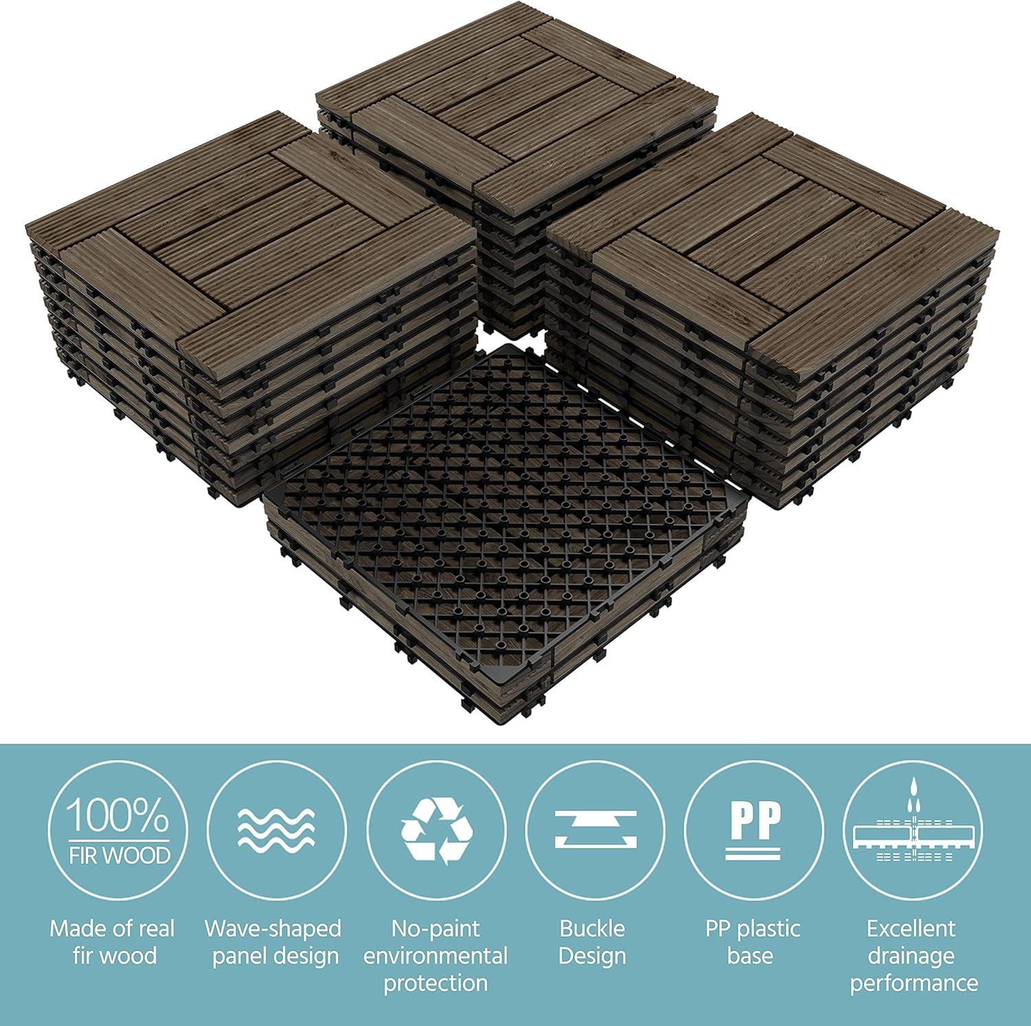 Topeakmart 27PCS Patio Deck Tiles Interlocking Wood Decking Floor Tiles 12 x 12in Black for Outdoor & Indoor Patio Garden Deck Poolside