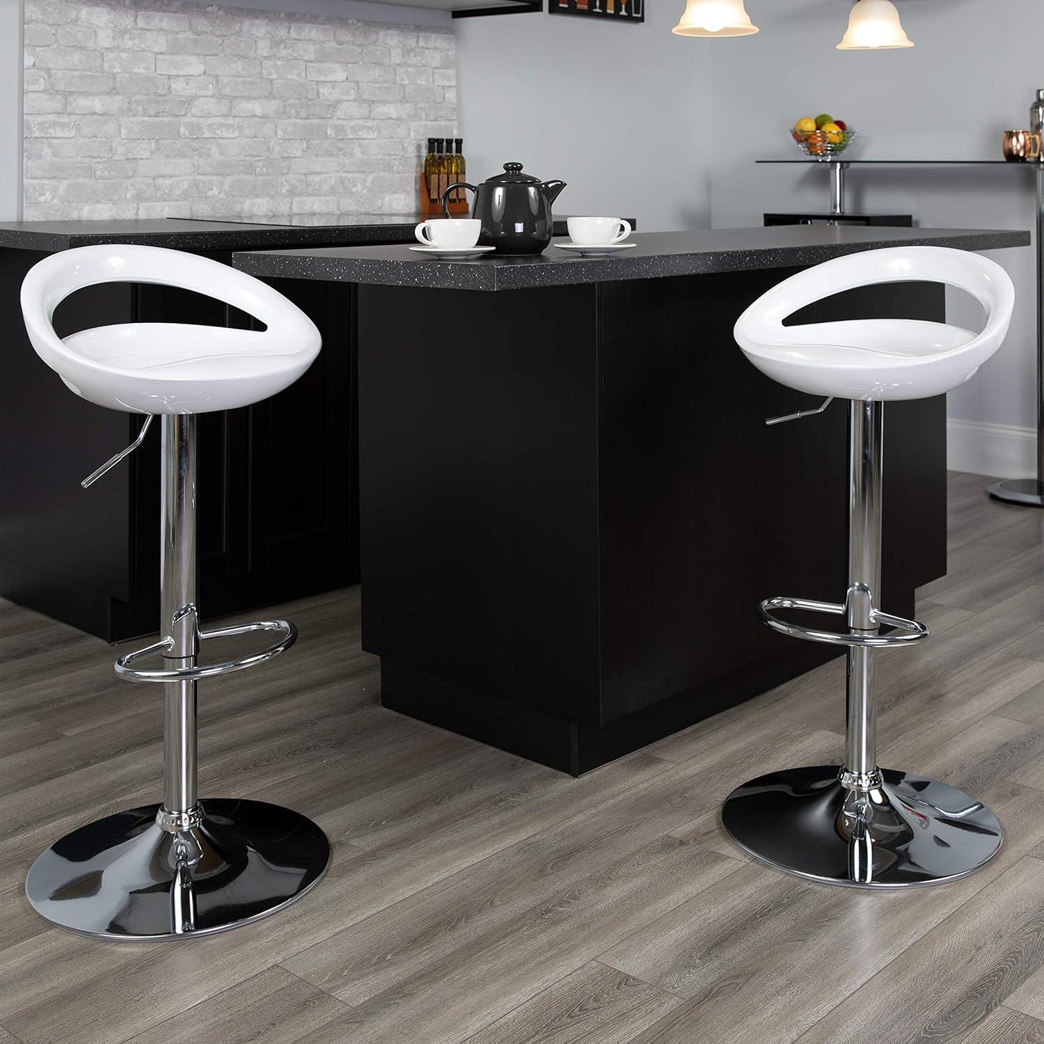 Flash Furniture Plastic Adjustable Height Barstool, Set of 1, White