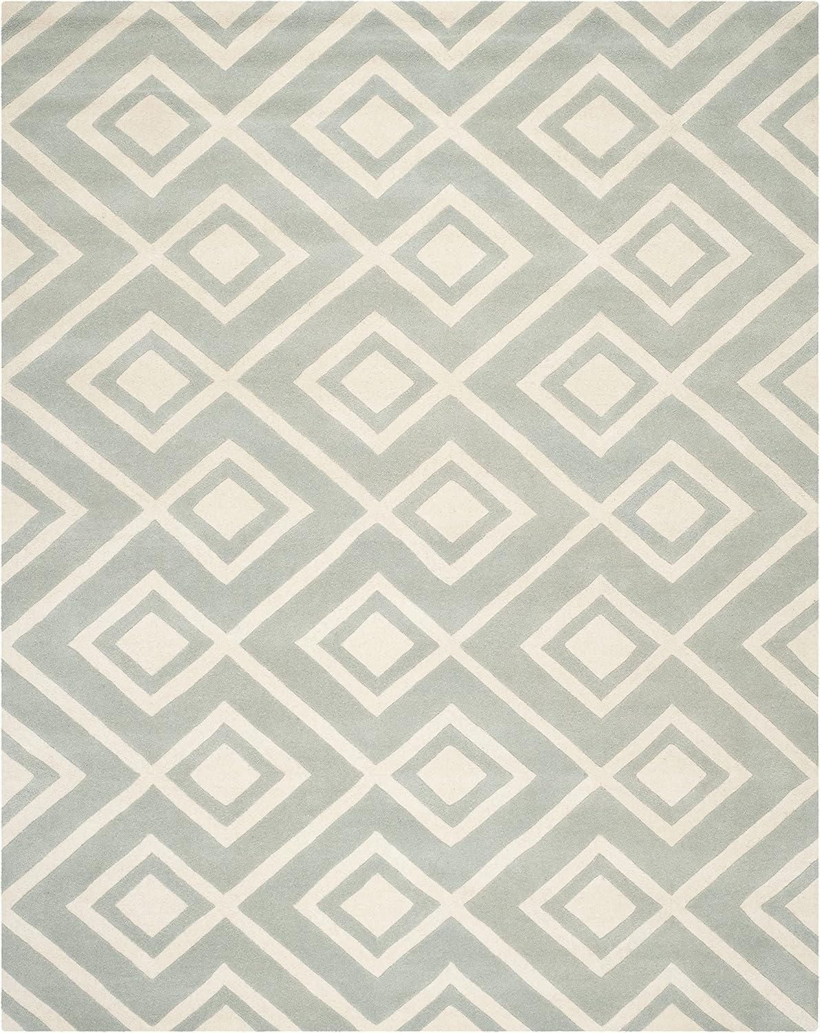 Grey and Ivory Hand-Tufted Wool Geometric 9' x 12' Rug