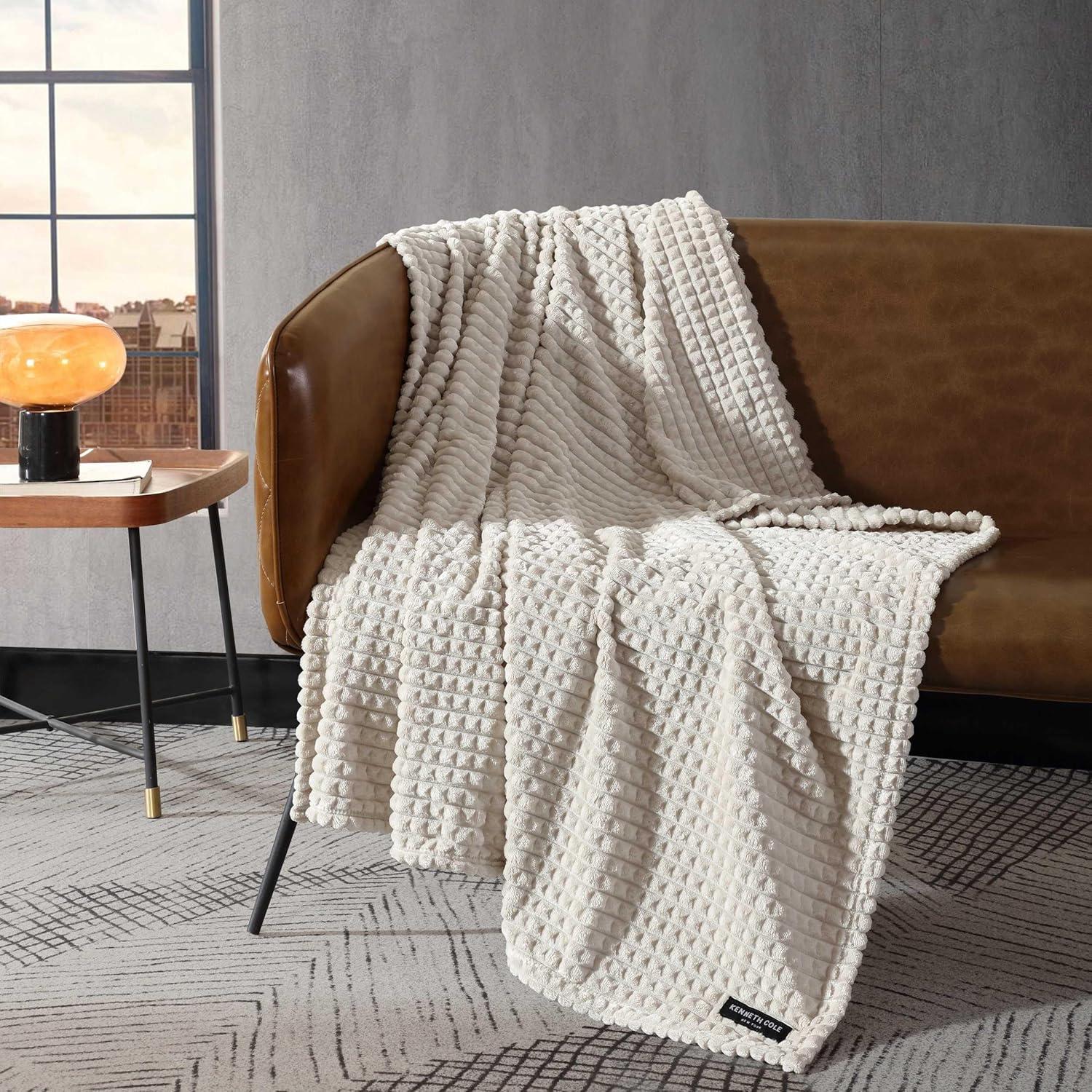 Beige Textured Fleece Reversible Throw Blanket 50" x 60"