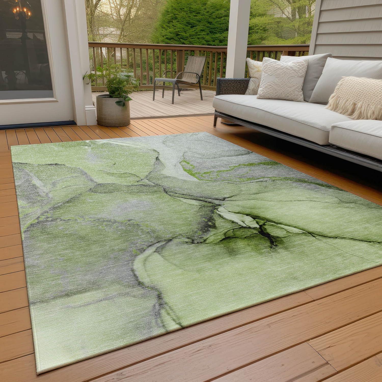 Green and Gray Synthetic Washable Reversible 3' x 5' Area Rug