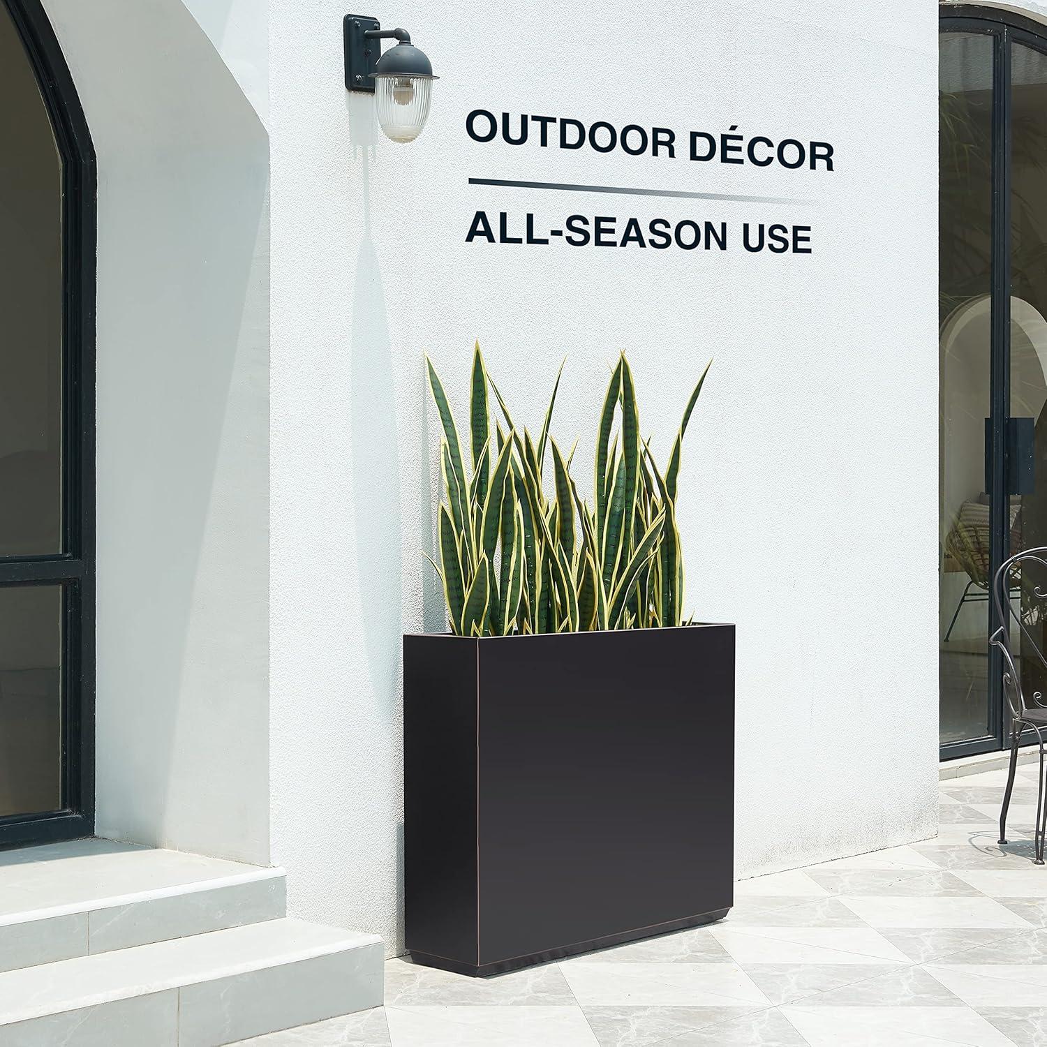 Metallic Heavy Planter for Outdoor Plants, 38Lx10Wx30H Inches Tall and Long Metal Divider Planter Box - 38"x30"x10" Espresso