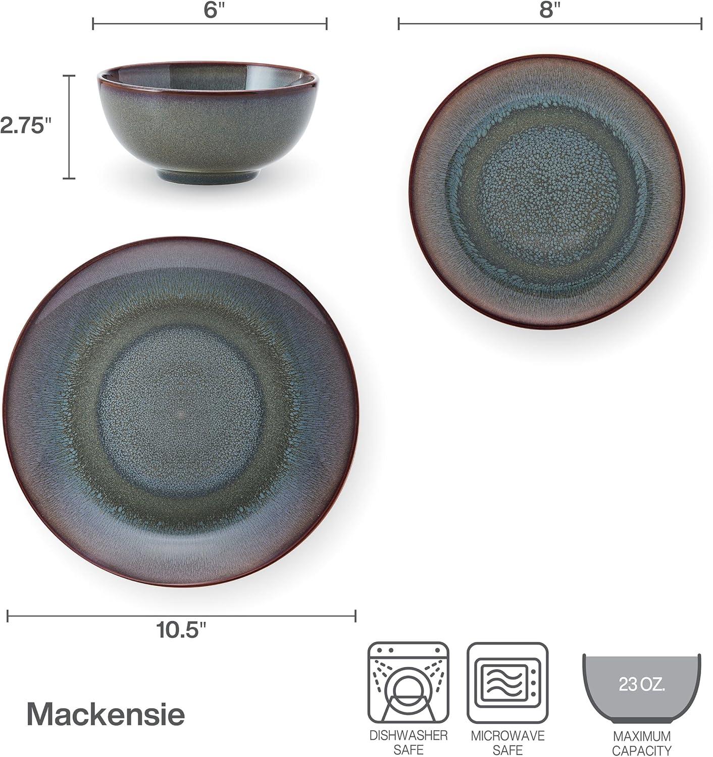 Mackensie Blue and Brown Ceramic 12-Piece Dinnerware Set