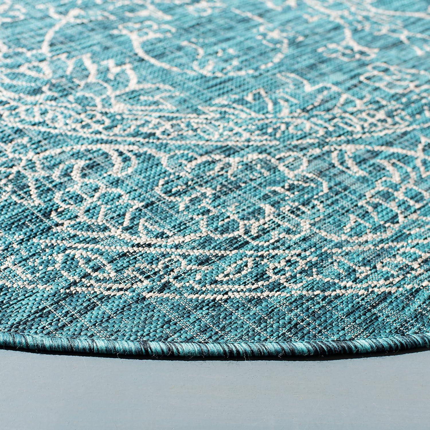 Turquoise Flat Woven Round Synthetic Area Rug, 6'-7"