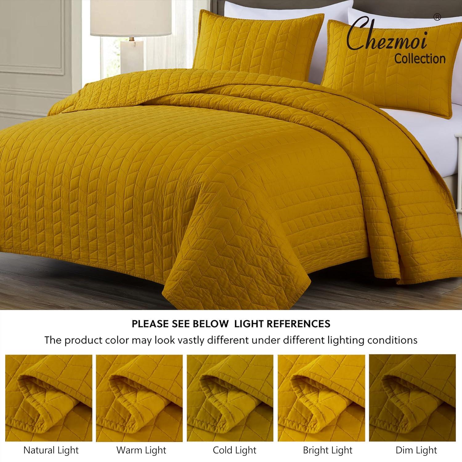 Chezmoi Collection Solid Color Embroidery Stitching Cotton Quilt Sets Cotton Quilt Set