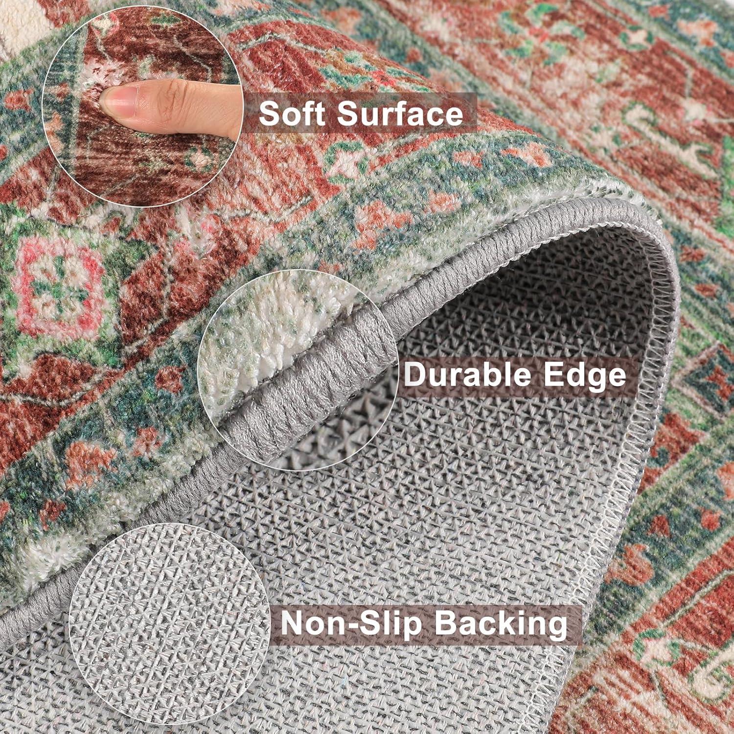 Yamaziot Washable Runner Rug, 2x10 Non-Slip Boho Vintage Hallway Rug Runner with Rubber Backing, Stain Resistant Distressed Carpet Runner for Bedroom, Kitchen, Laundry, Entrance