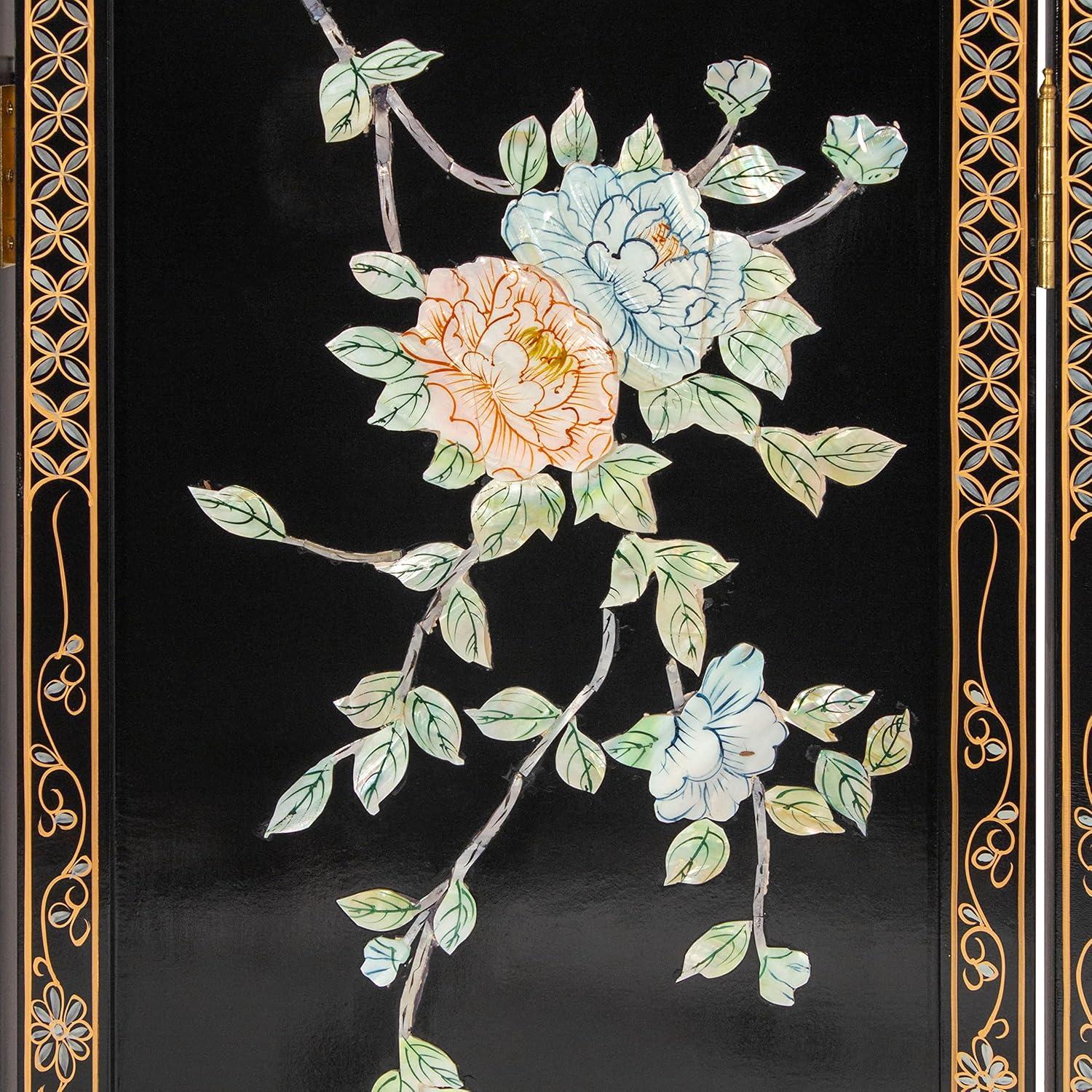 Oriental Furniture 6 ft. Tall Lacquer Birds and Flowers Room Divider - 4 Panel