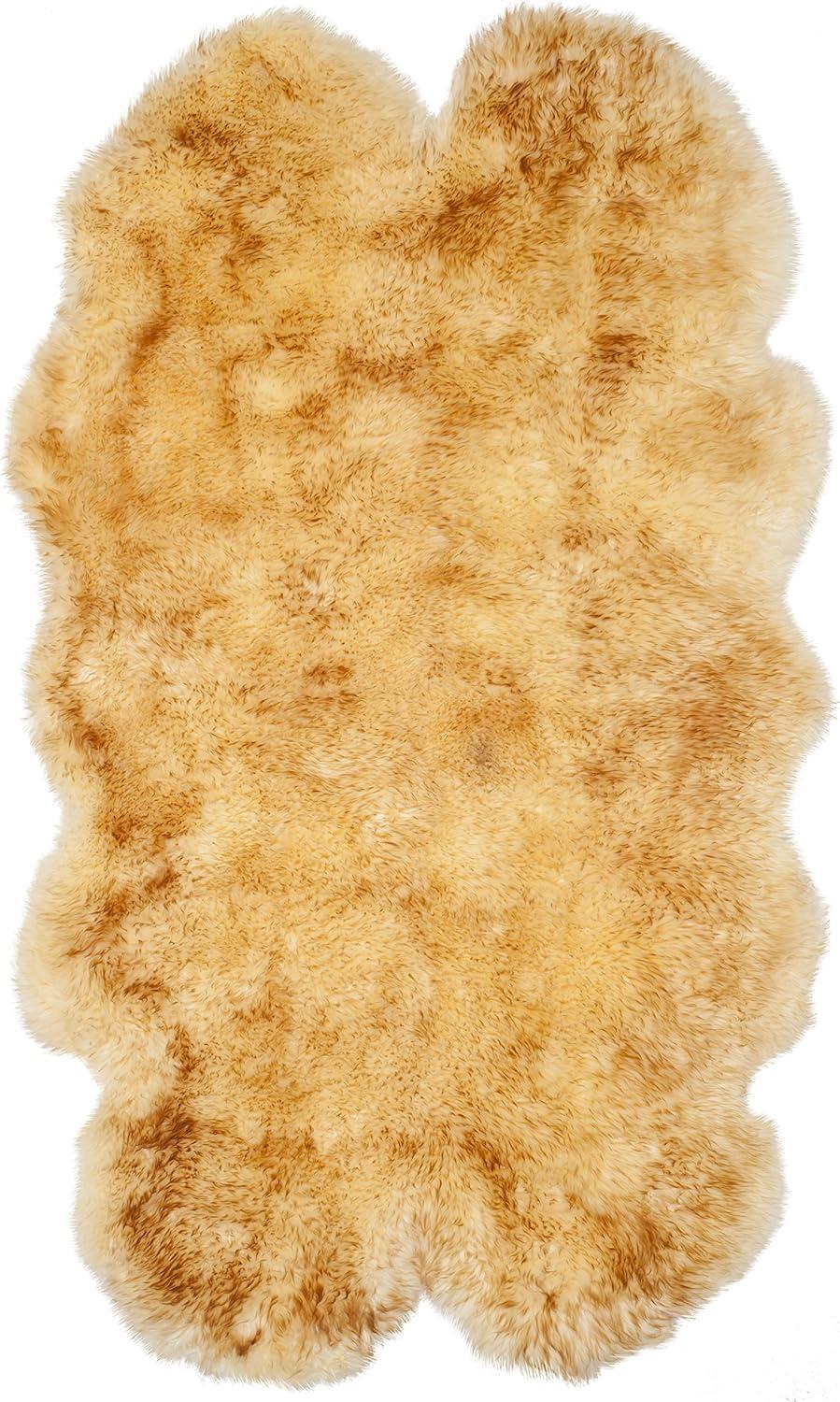 Champagne Copper Brown Handmade Sheepskin Shag Area Rug, 3'7" x 5'11"