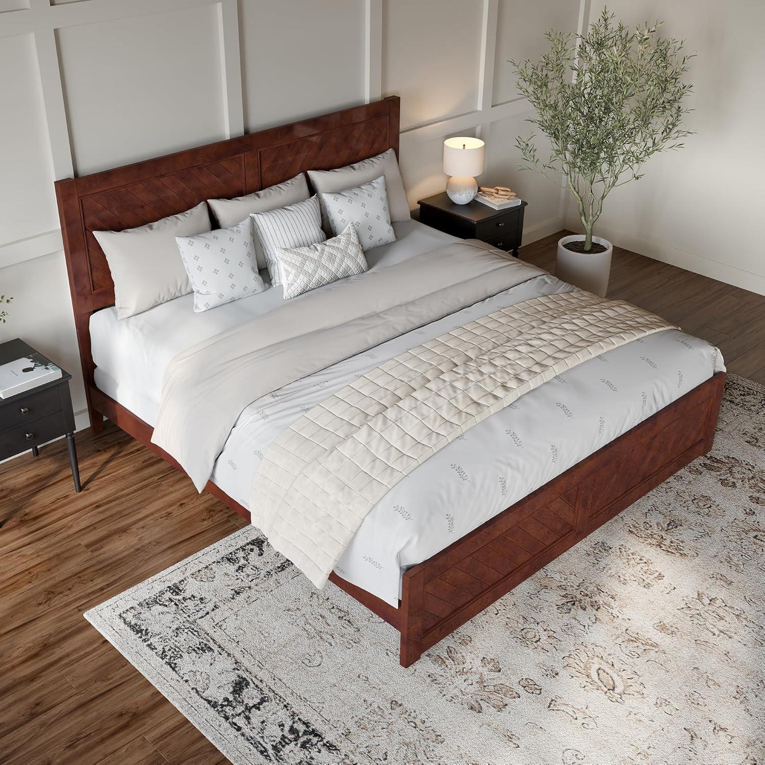 AFI Canyon Walnut Solid Wood Foundation Bed Frame with Matching Footboard, King