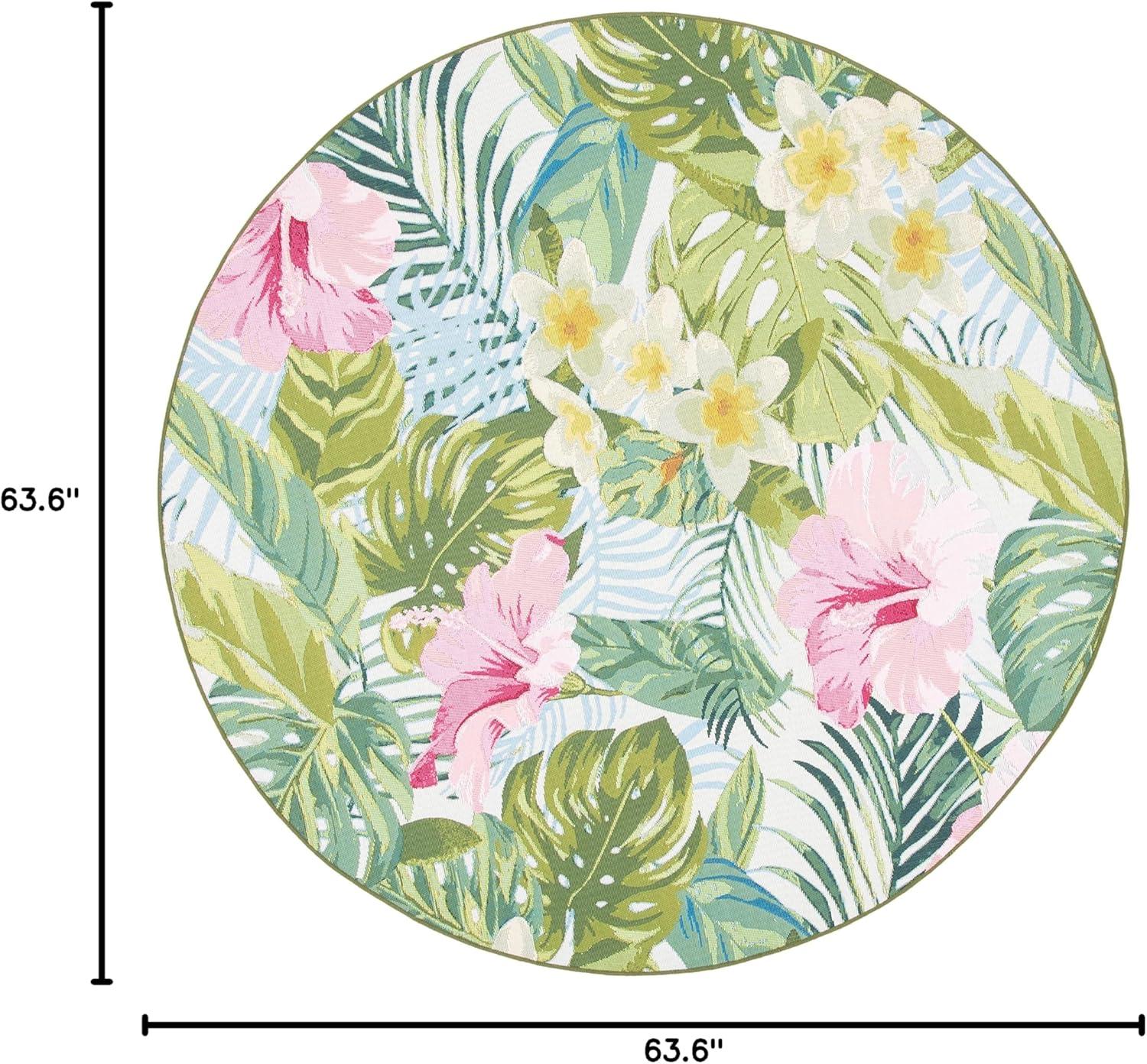 Barbados 500 BAR516 Power Loomed Indoor/Outdoor Area Rug - Green/Pink - 5'3" Round - Safavieh