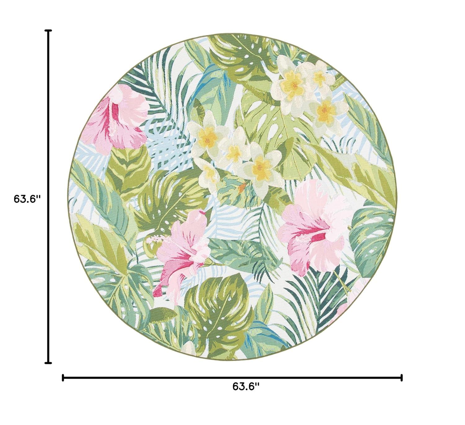 Barbados 500 BAR516 Power Loomed Indoor/Outdoor Area Rug - Green/Pink - 5'3" Round - Safavieh