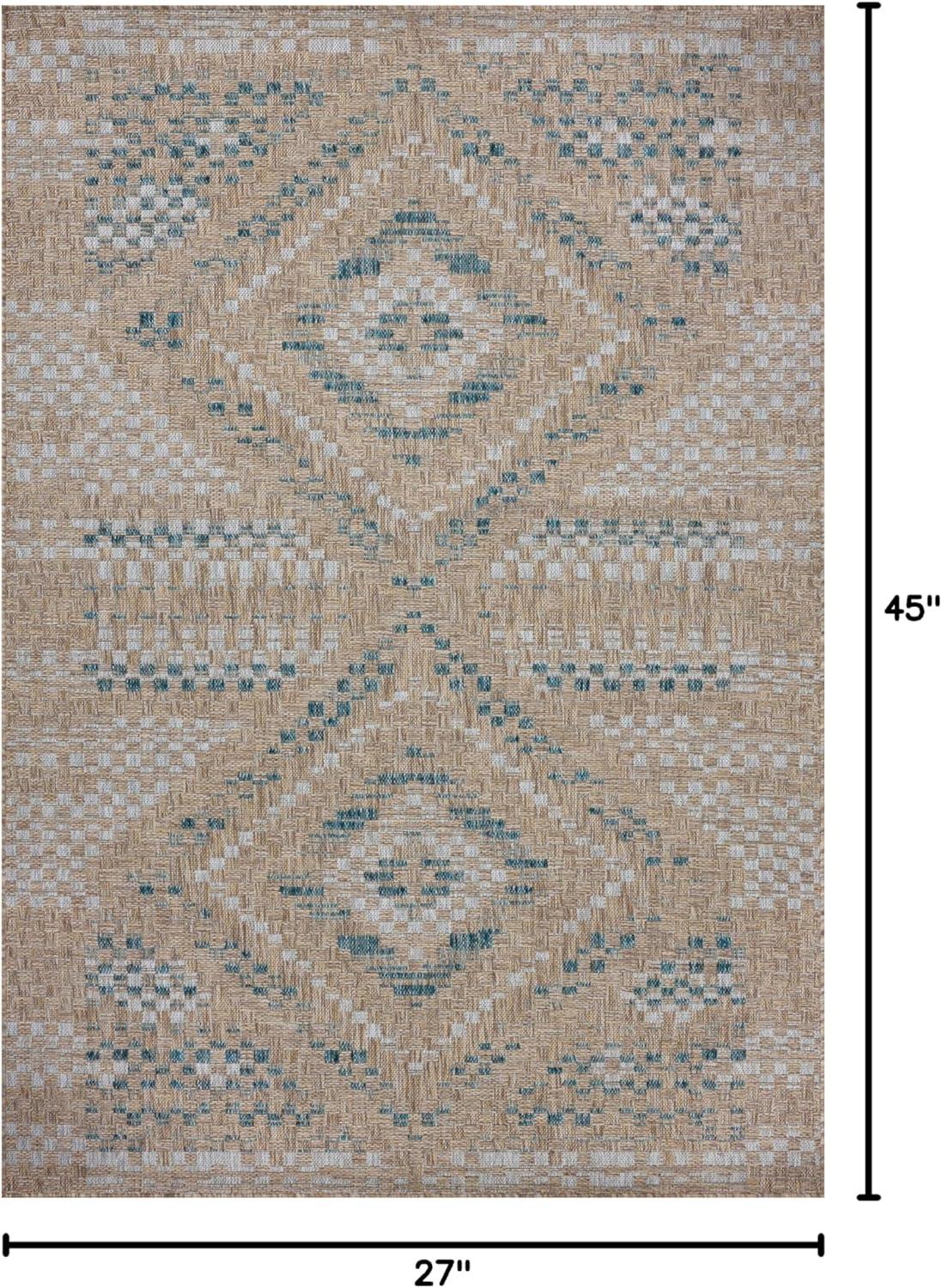 Topanga I Indoor / Outdoor Rug by Amber Lewis x Loloi - Natural and Aqua / 2'3" x 3'9"