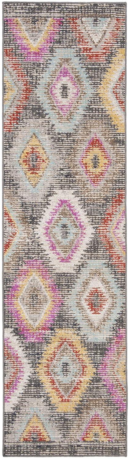 SAFAVIEH Montage Collection Runner Rug - 2'3" x 8', Grey & Multi, Boho Design, Non-Shedding & Easy Care, Indoor/Outdoor & Washable-Ideal for Patio, Backyard, Mudroom (MTG212F)