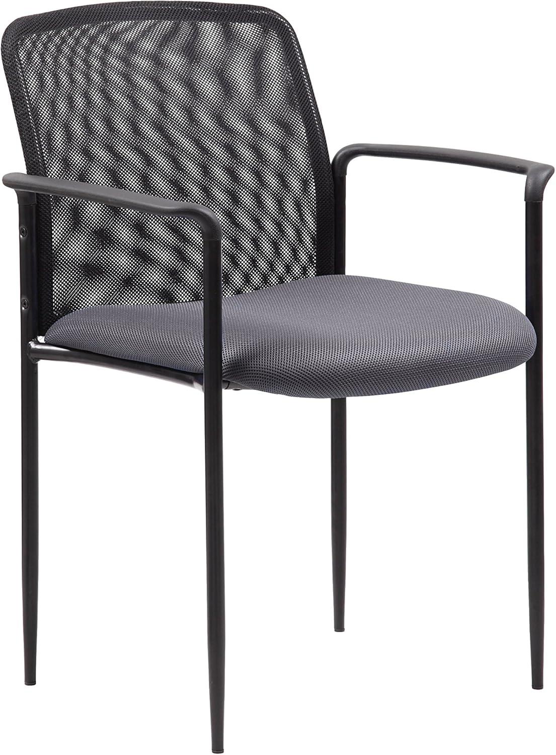 Contemporary Gray Mesh Stacking Guest Chair with Metal and Wood Accents