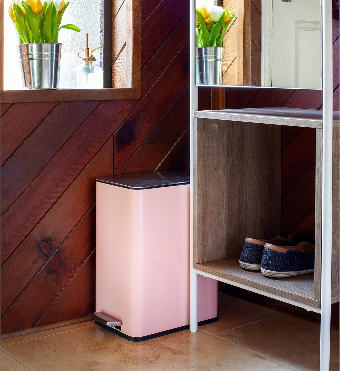 Blush Pink Stainless Steel Pedal Trash Can with Soft Close Lid