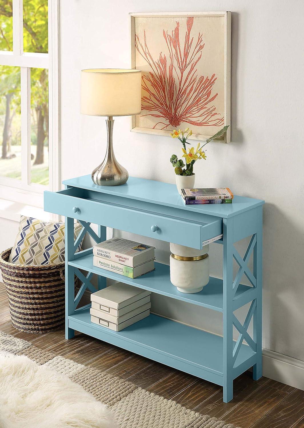 Convenience Concepts Oxford 1 Drawer Console Table with Shelves, Sea Foam Blue