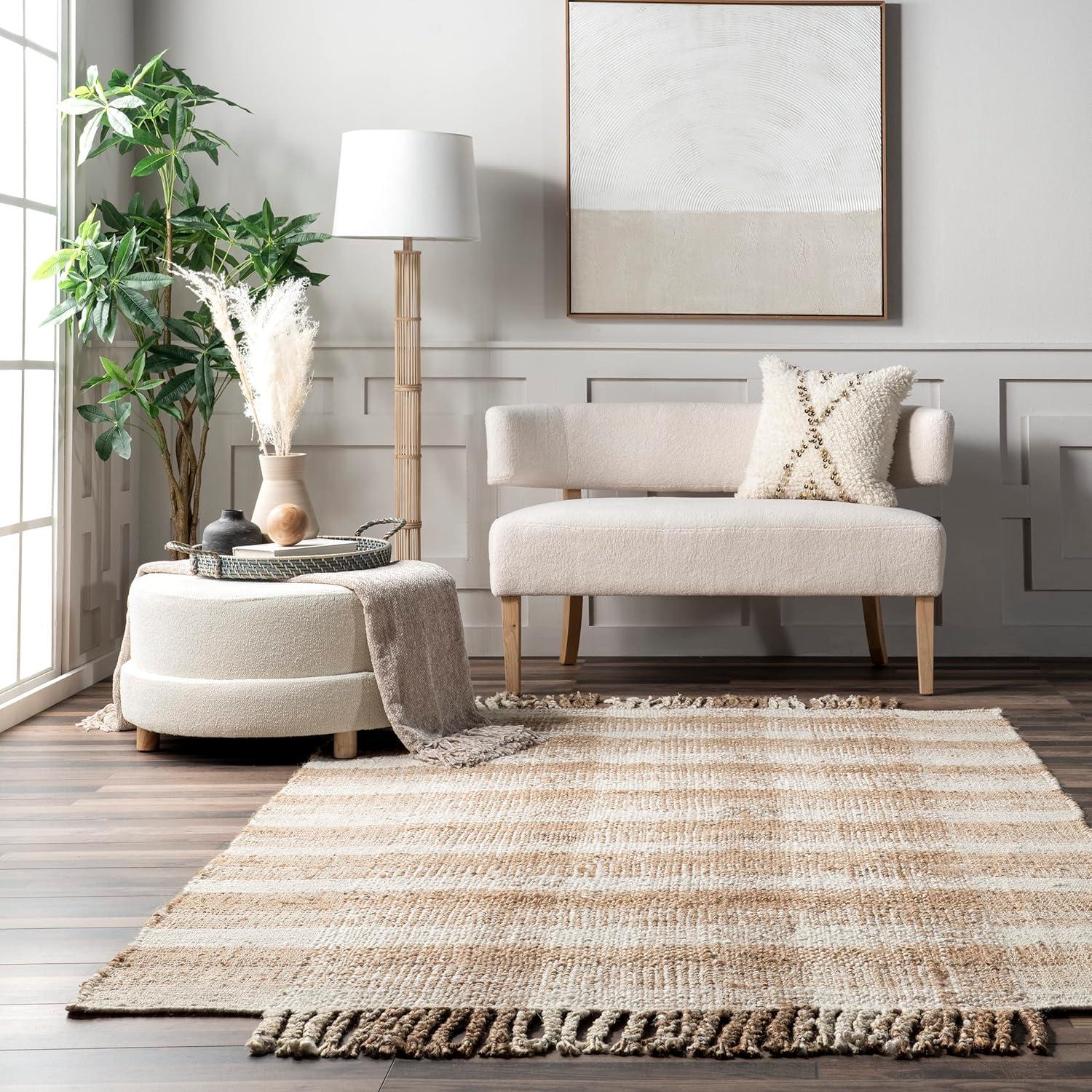 Artisanal Natural Jute 8'x10' Handcrafted Tassel Area Rug