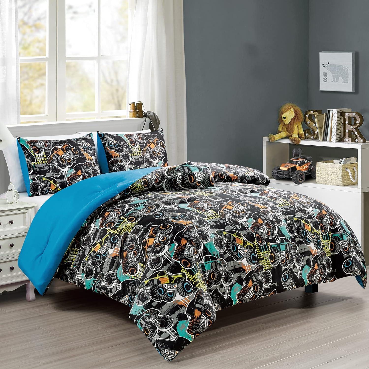 Full/Queen Multi-Color Monster Truck Microfiber Comforter Set