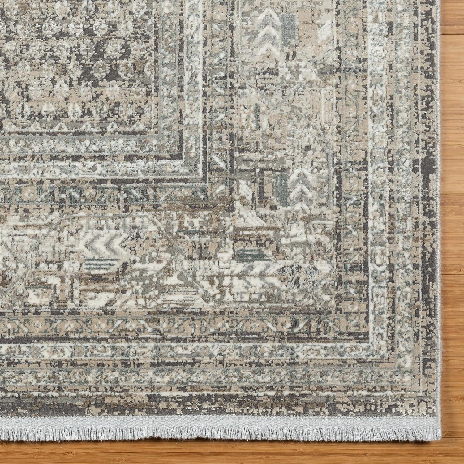 Florance Modica Transitional Oriental Border Floral Dark Gray High-Low Viscose/Acrylic Area Rug