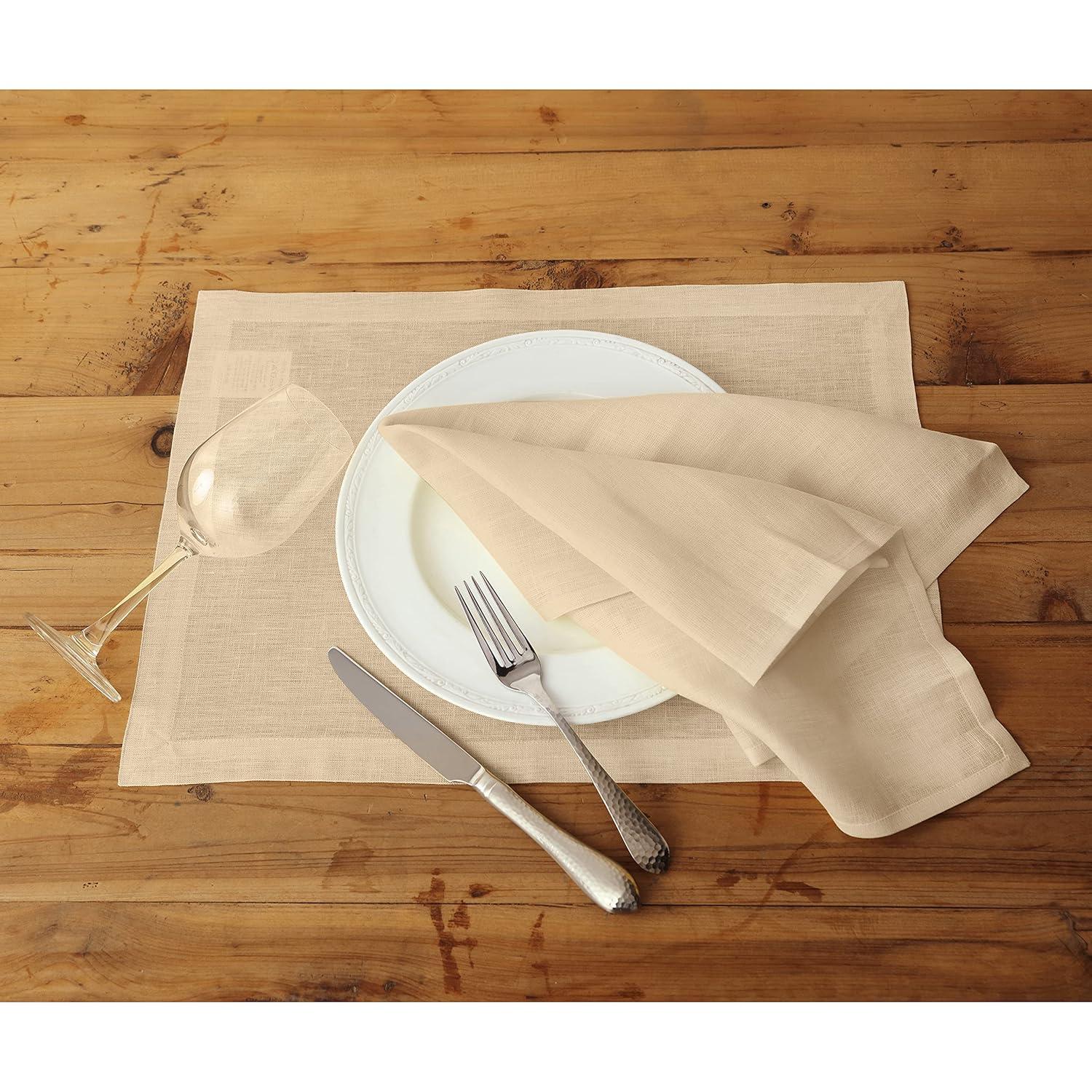 Solino Home Cotton Linen Hemstitch Dinner Napkins (Set of 4)
