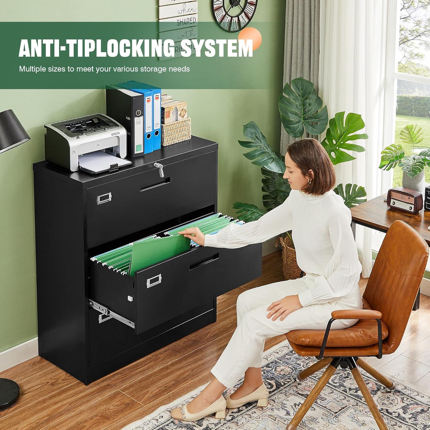 STANI Lateral File Cabinets,3 Drawer Metal Filing Storage Vertical Cabinets,Home Office Furniture for Organization Hanging Letter/Legal/F4/A4