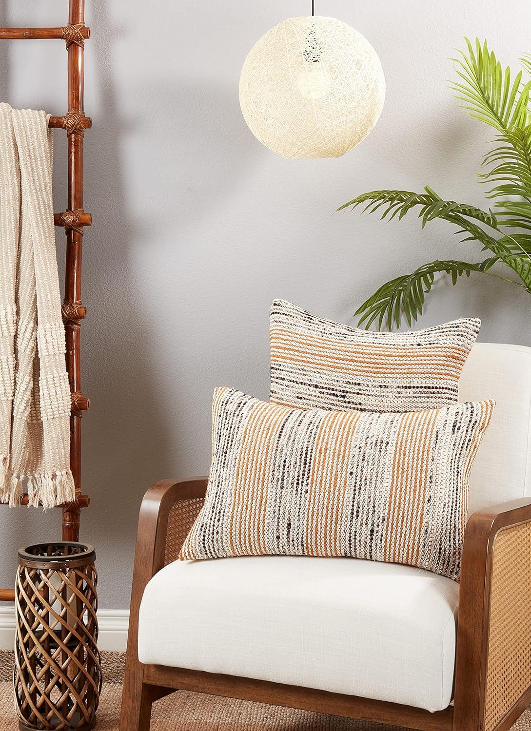 Rust and Cream Striped Cotton Throw Pillow